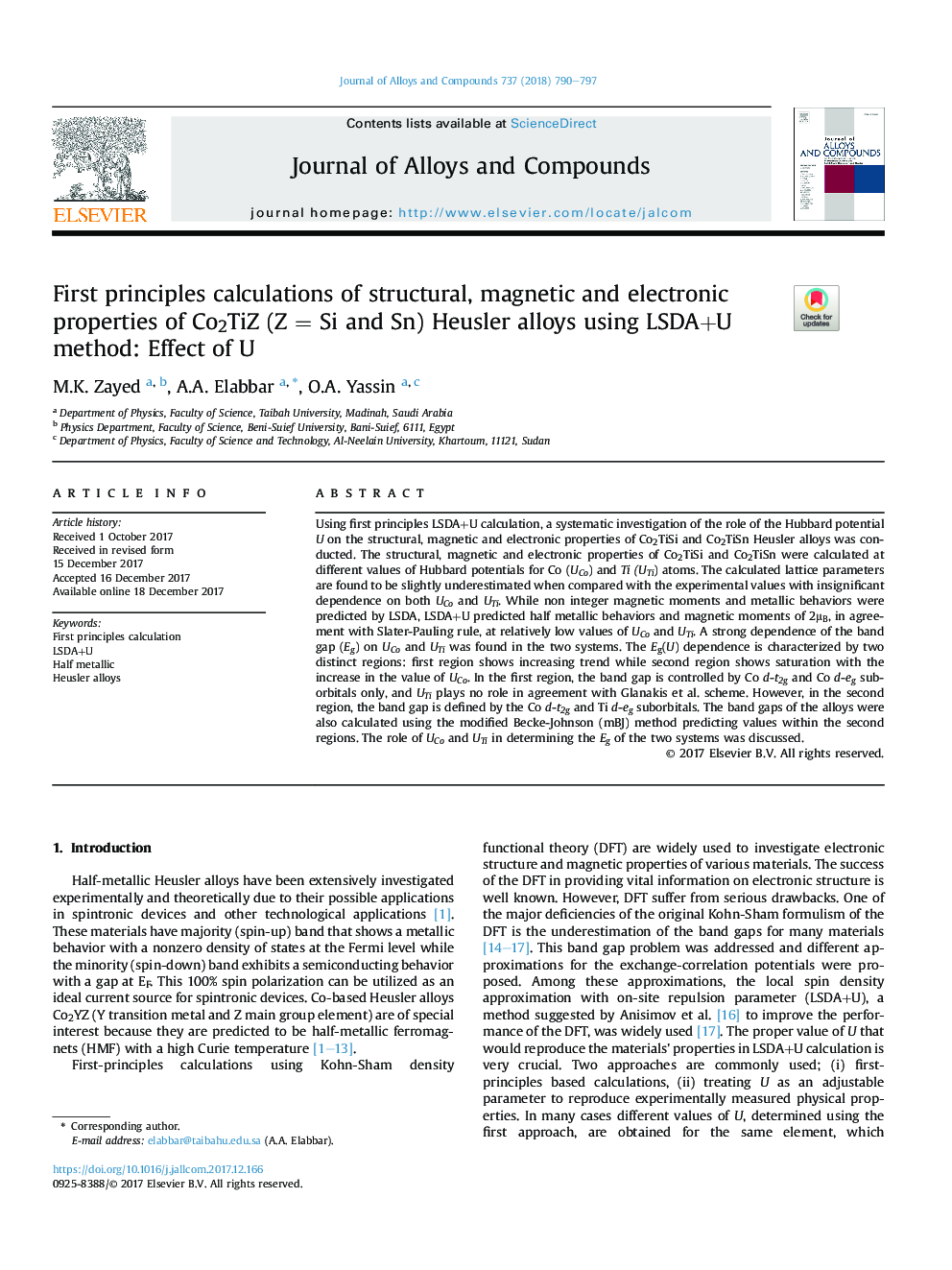 First principles calculations of structural, magnetic and electronic properties of Co2TiZ (ZÂ = Si and Sn) Heusler alloys using LSDA+U method: Effect of U