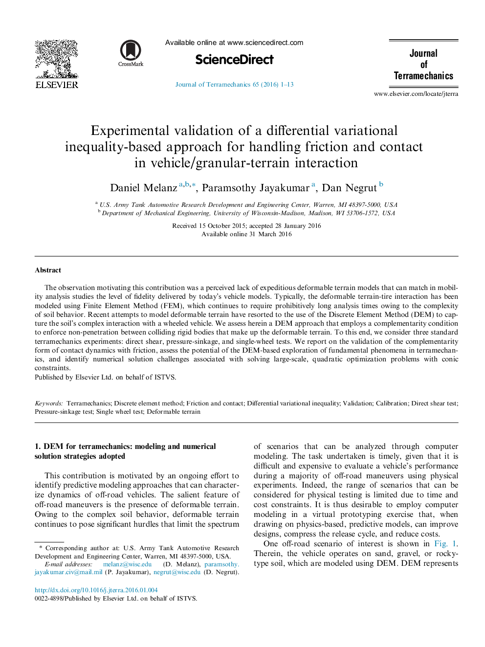 اعتبار تجربی یک روش مبتنی بر نابرابری تنوع متغیر برای دستیابی به اصطکاک و تماس در تعامل وسیله نقلیه / گرانول-زمین 