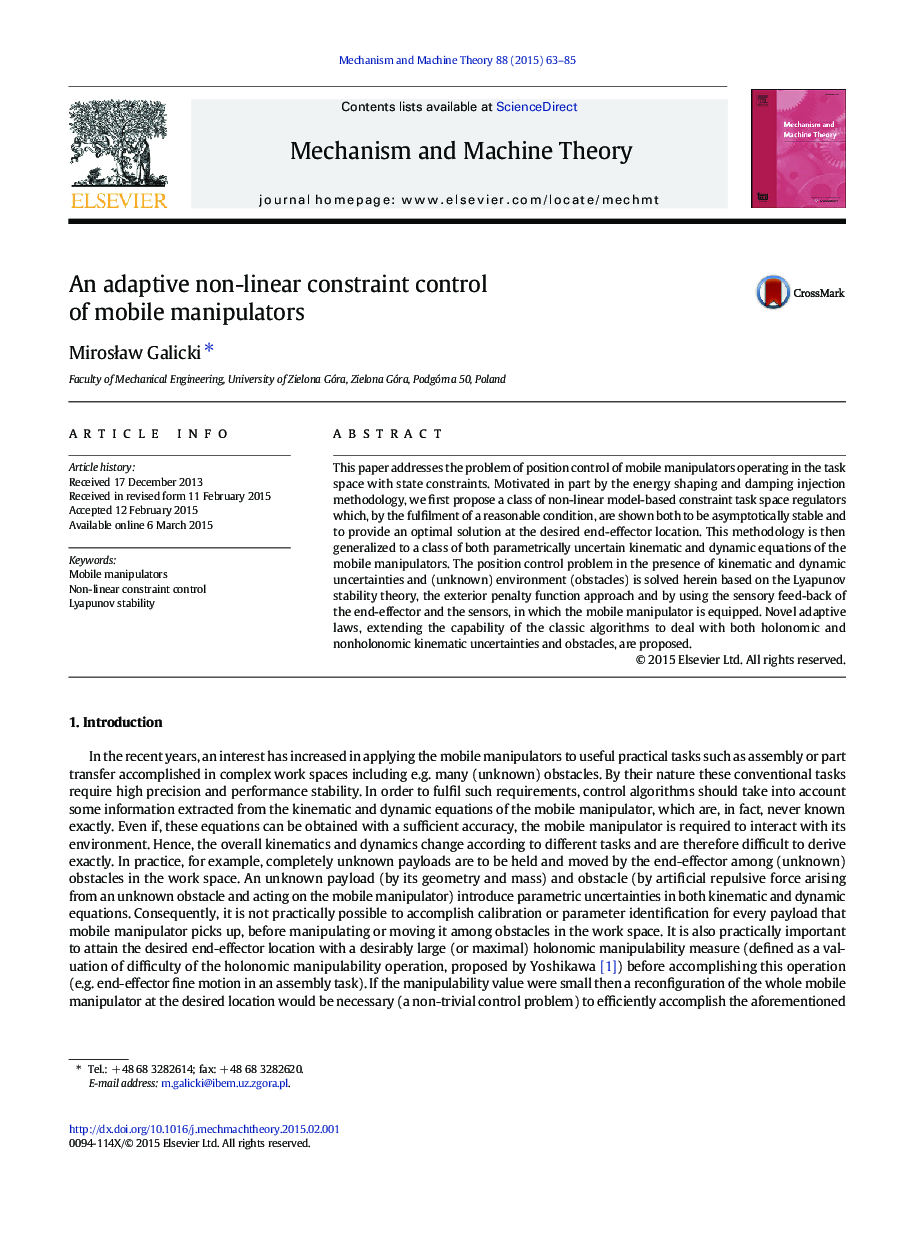 An adaptive non-linear constraint control of mobile manipulators