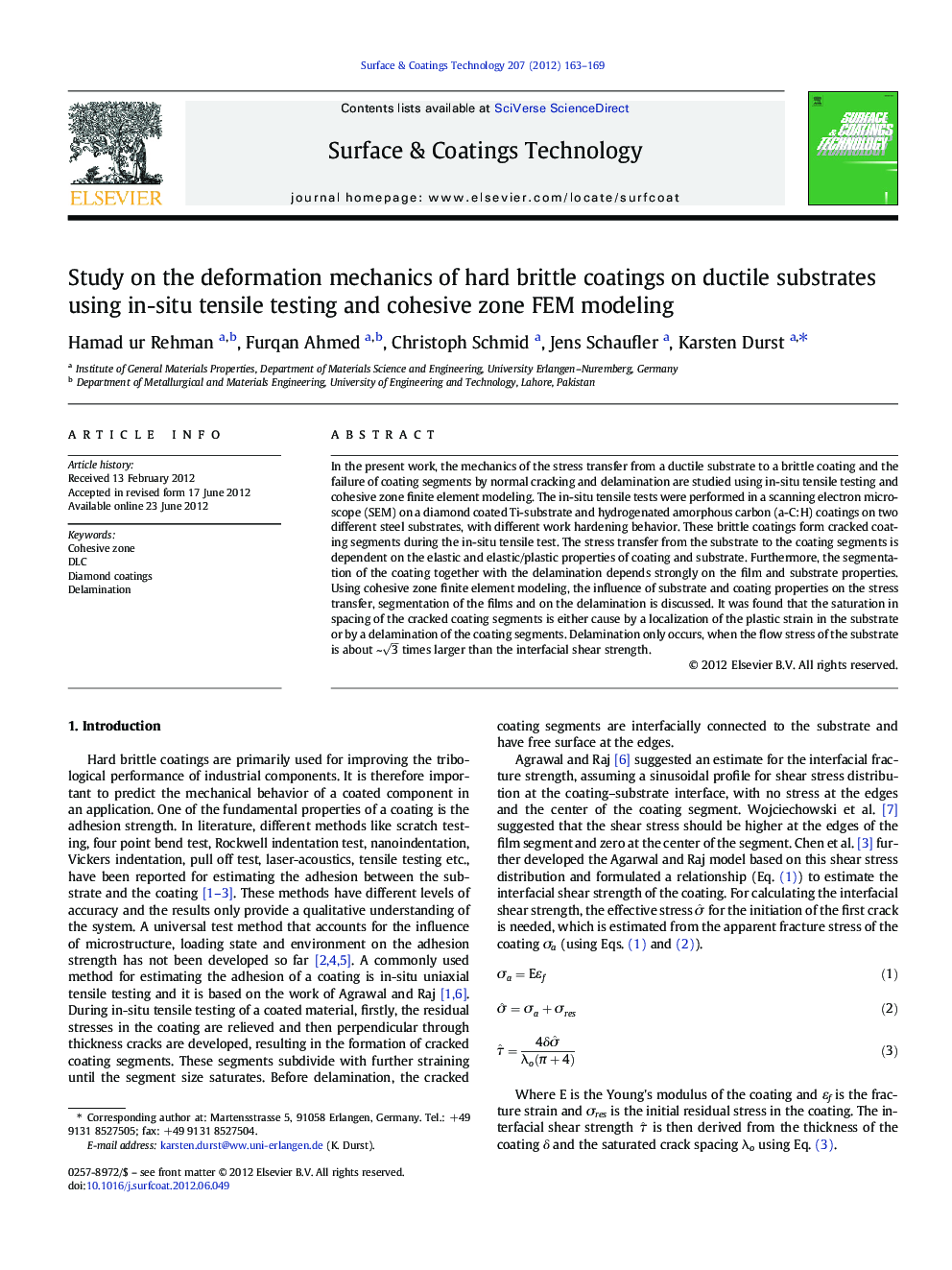Study on the deformation mechanics of hard brittle coatings on ductile substrates using in-situ tensile testing and cohesive zone FEM modeling