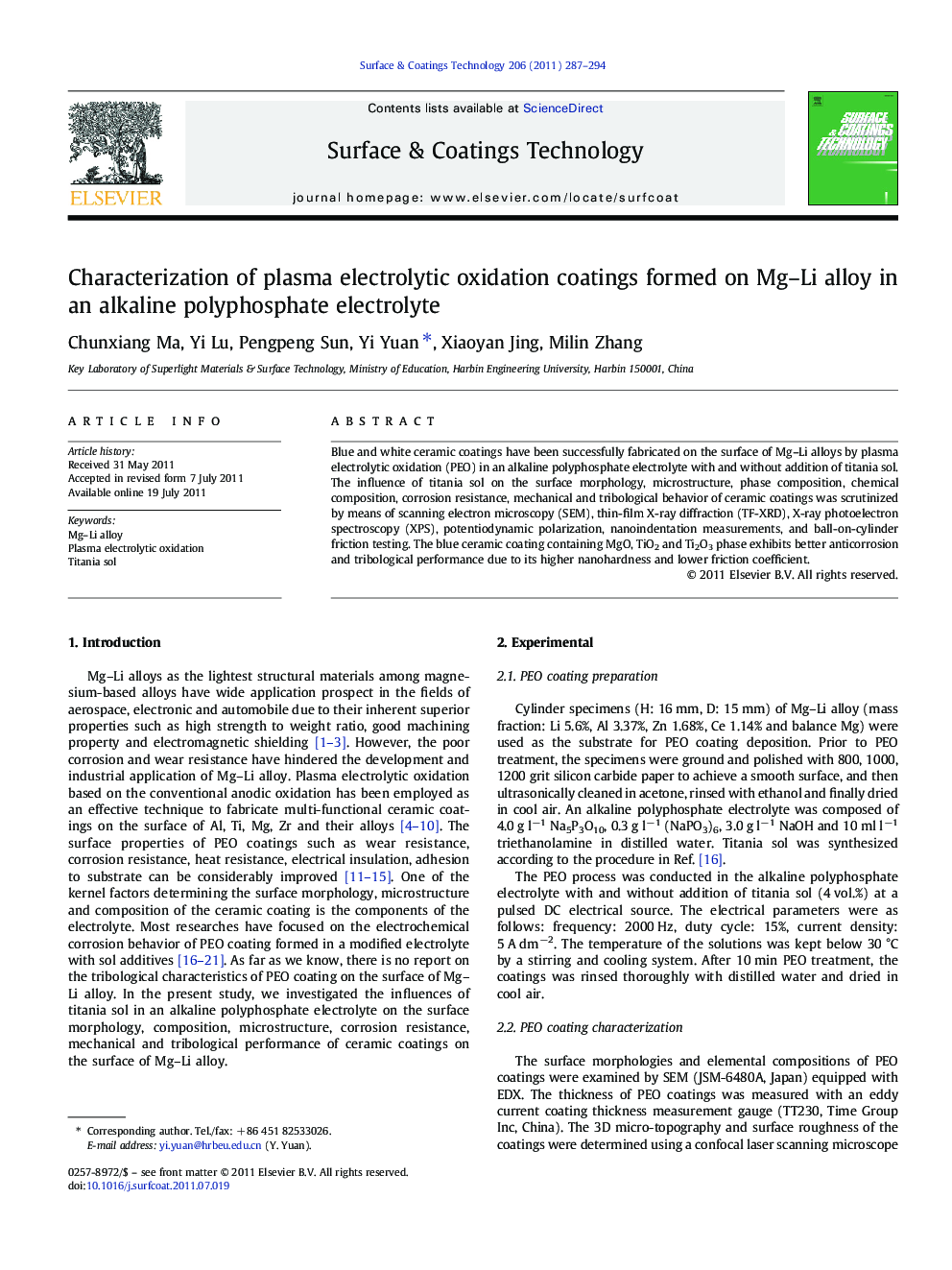 Characterization of plasma electrolytic oxidation coatings formed on Mg-Li alloy in an alkaline polyphosphate electrolyte