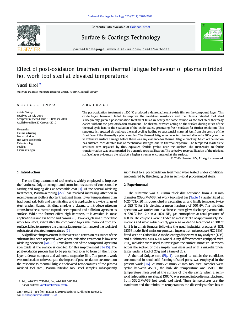 Effect of post-oxidation treatment on thermal fatigue behaviour of plasma nitrided hot work tool steel at elevated temperatures