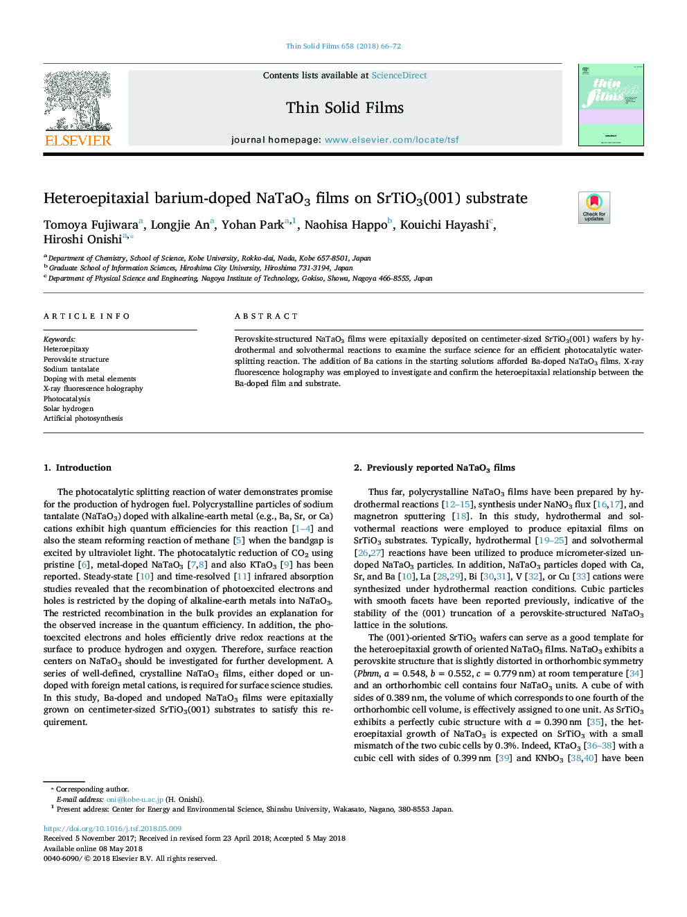 Heteroepitaxial barium-doped NaTaO3 films on SrTiO3(001) substrate