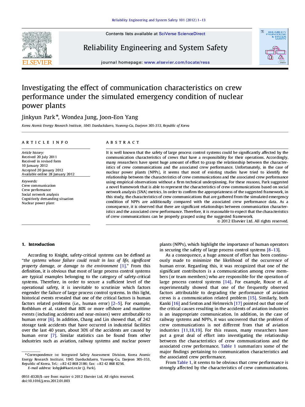 Investigating the effect of communication characteristics on crew performance under the simulated emergency condition of nuclear power plants