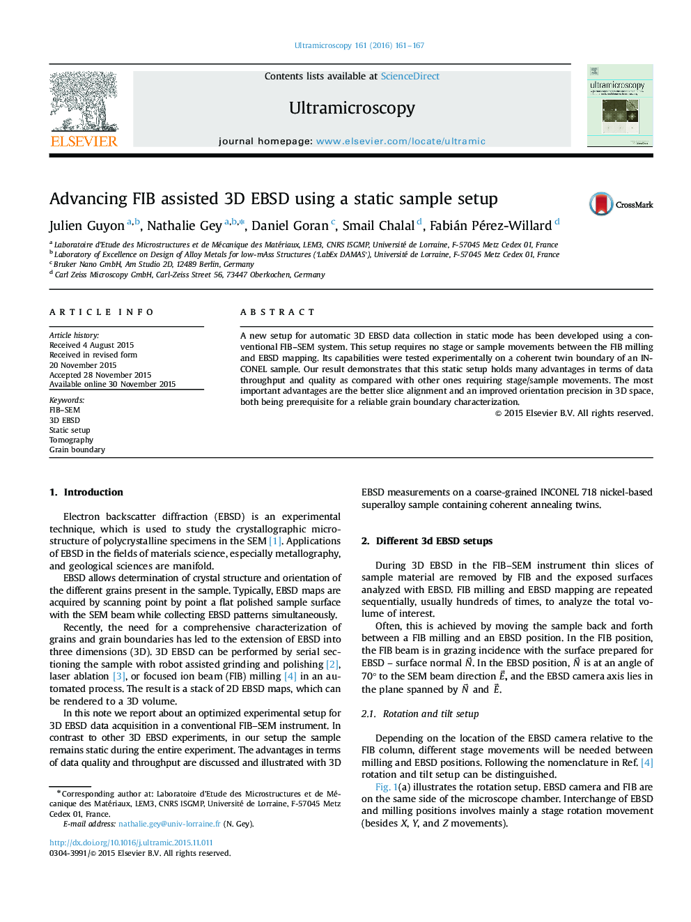 Advancing FIB assisted 3D EBSD using a static sample setup