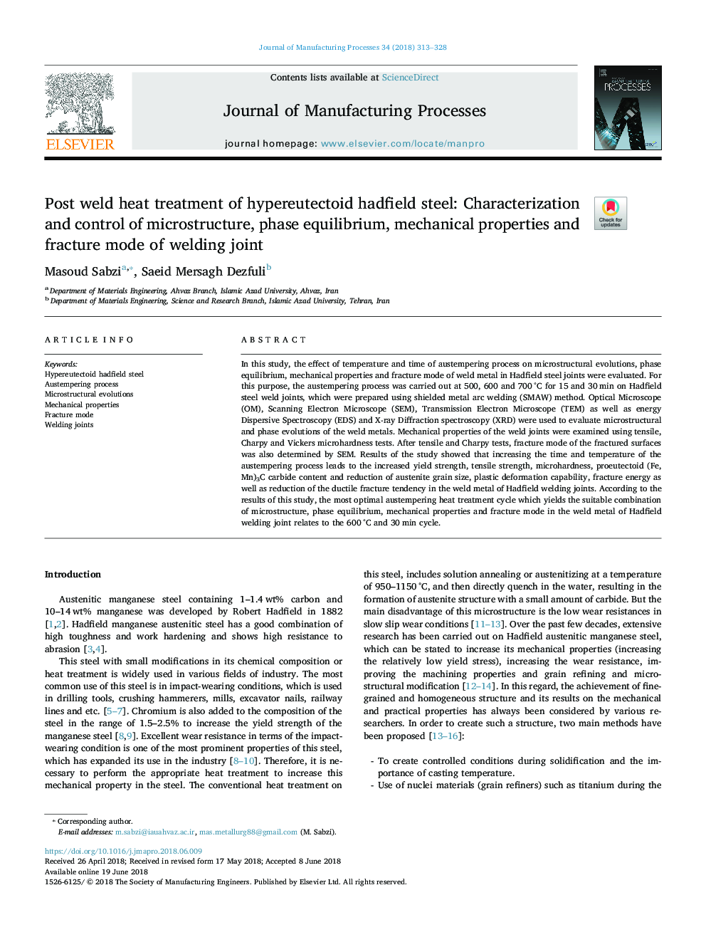 Post weld heat treatment of hypereutectoid hadfield steel: Characterization and control of microstructure, phase equilibrium, mechanical properties and fracture mode of welding joint