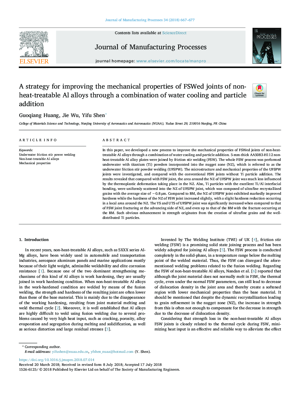 A strategy for improving the mechanical properties of FSWed joints of non-heat-treatable Al alloys through a combination of water cooling and particle addition