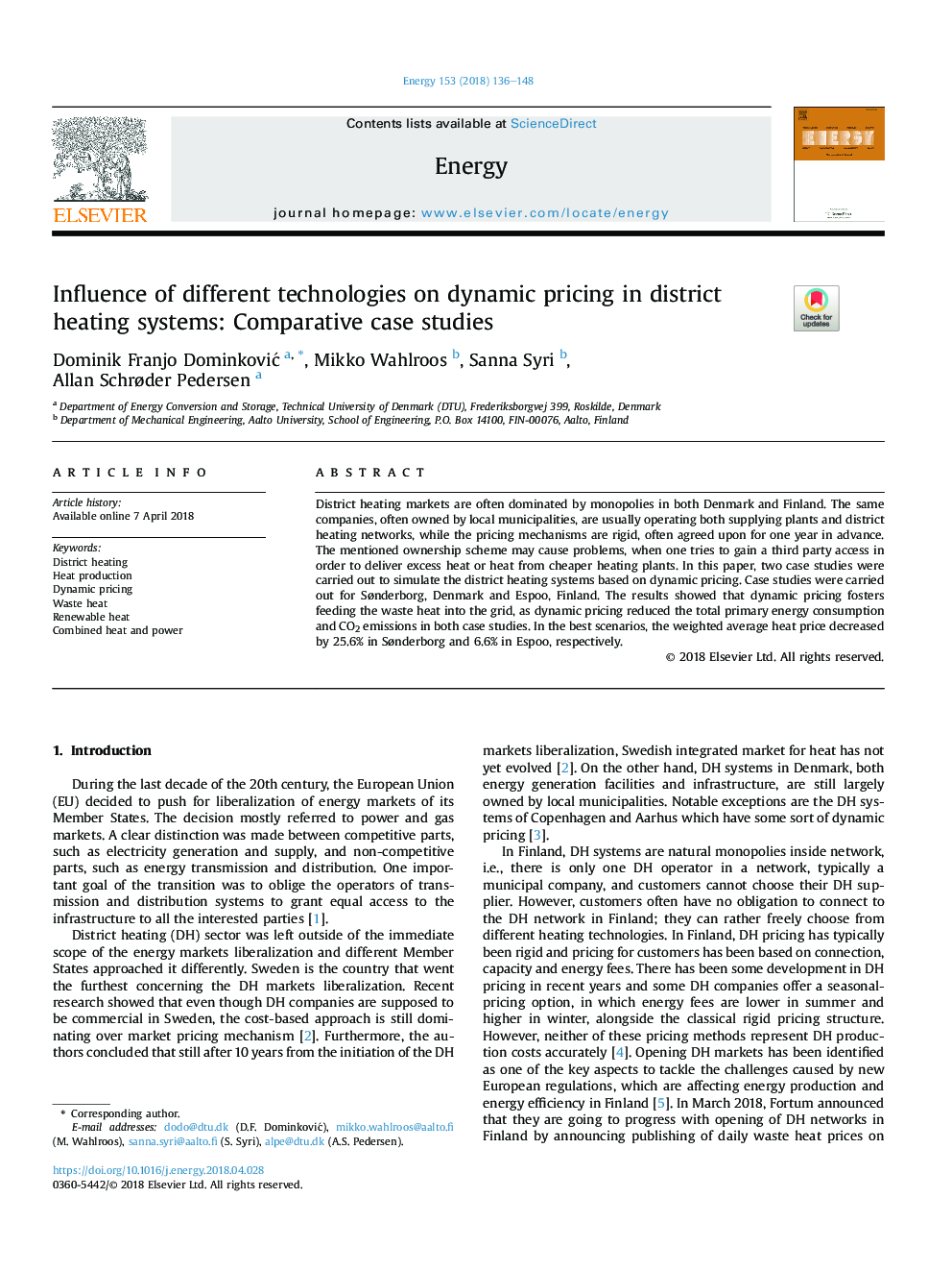 تأثیر تکنولوژی های مختلف بر قیمت گذاری پویا در سیستم های گرمایش مرکزی: مطالعات موردی مقایسه 