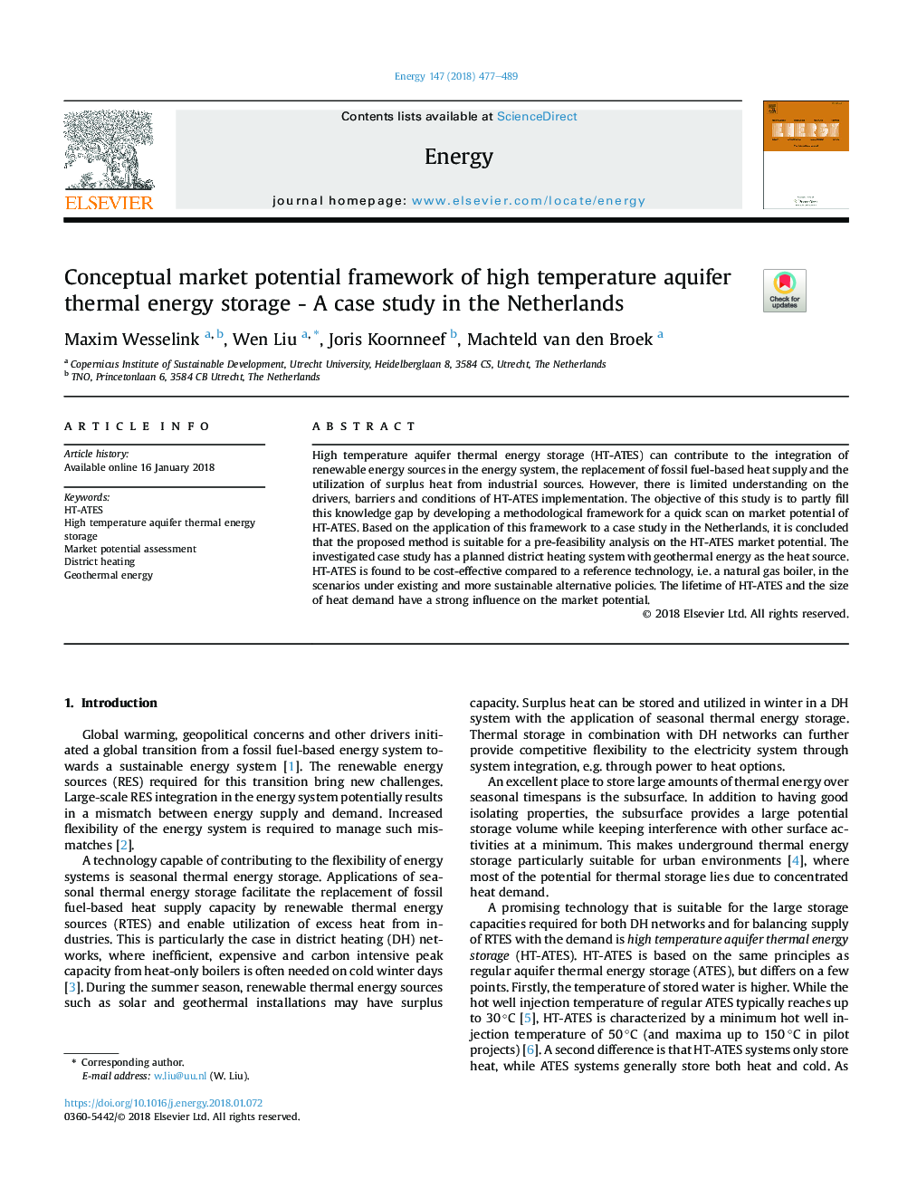 چارچوب پتانسیل بازار مفهوم ذخیره انرژی گرمایی آبخیزه با دمای بالا - مطالعه موردی در هلند 