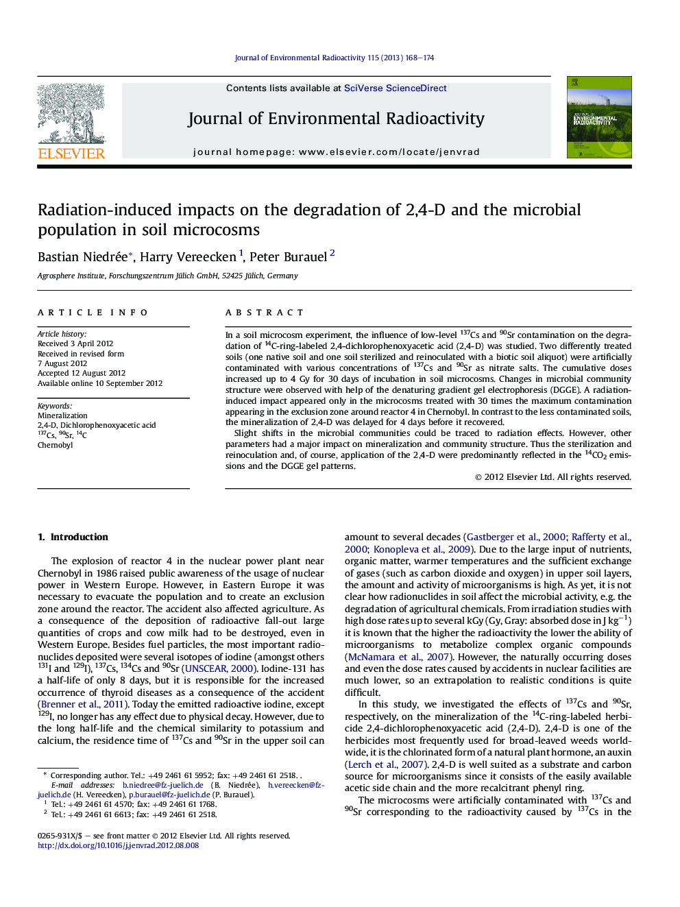 Radiation-induced impacts on the degradation of 2,4-D and the microbial population in soil microcosms