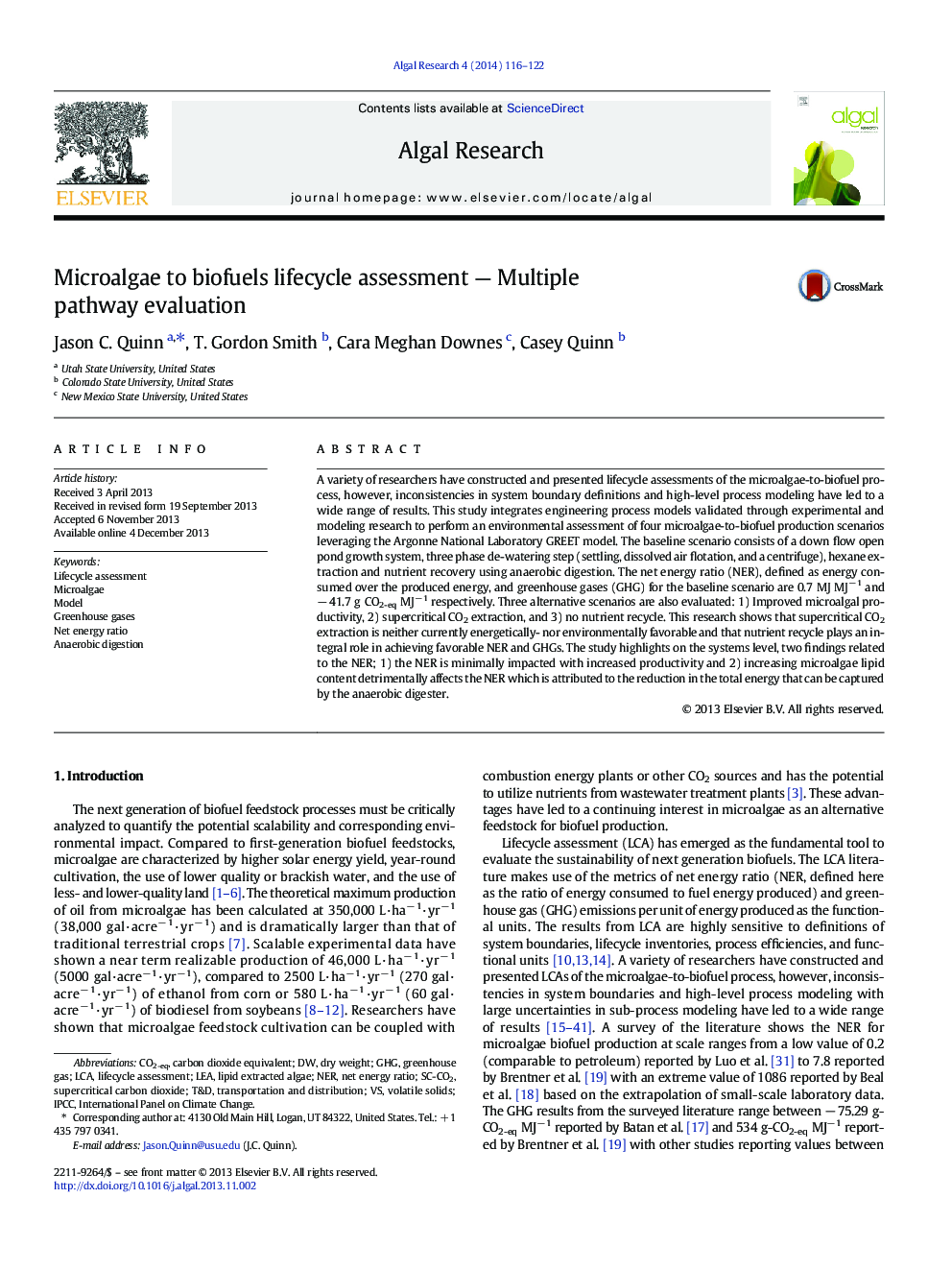 Microalgae to biofuels lifecycle assessment - Multiple pathway evaluation