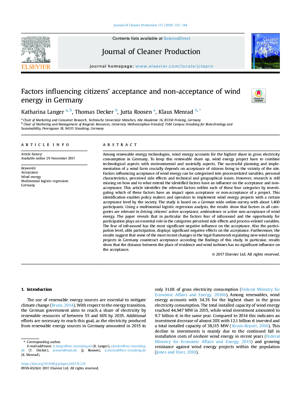 عوامل موثر بر پذیرش و عدم پذیرش شهروندان از انرژی باد در آلمان 
