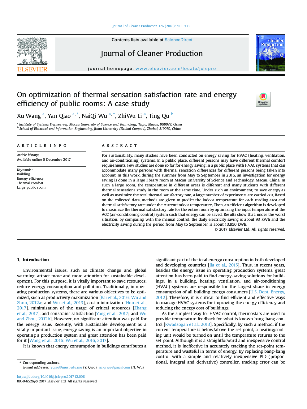 در مورد بهینه سازی رضایت از حس گرایان انرژی و بهره وری انرژی اتاق های عمومی: مطالعه موردی 