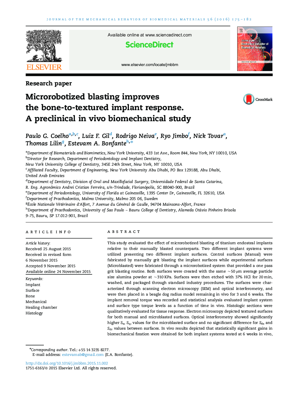 Microrobotized blasting improves the bone-to-textured implant response. A preclinical in vivo biomechanical study