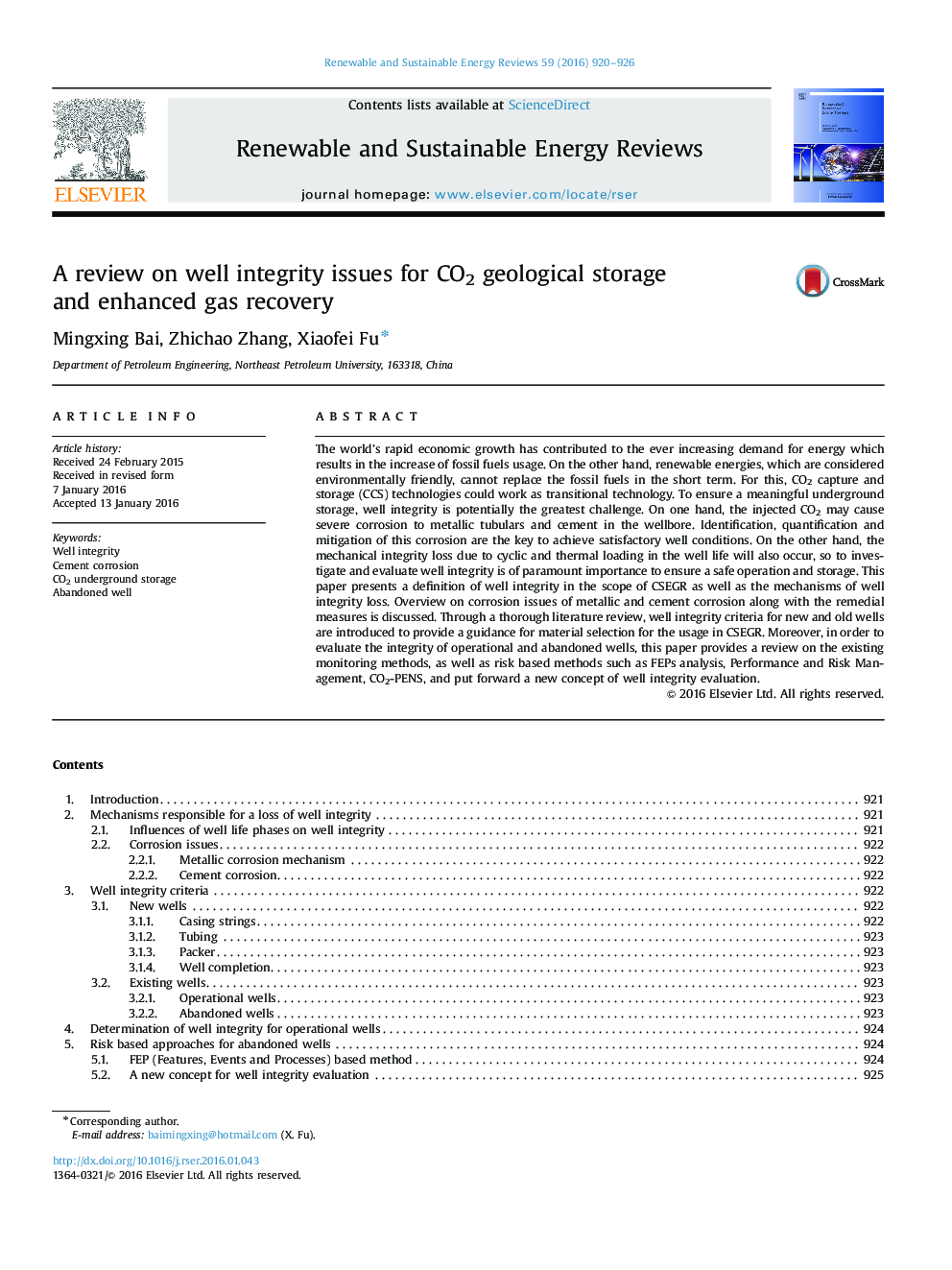 A review on well integrity issues for CO2 geological storage and enhanced gas recovery
