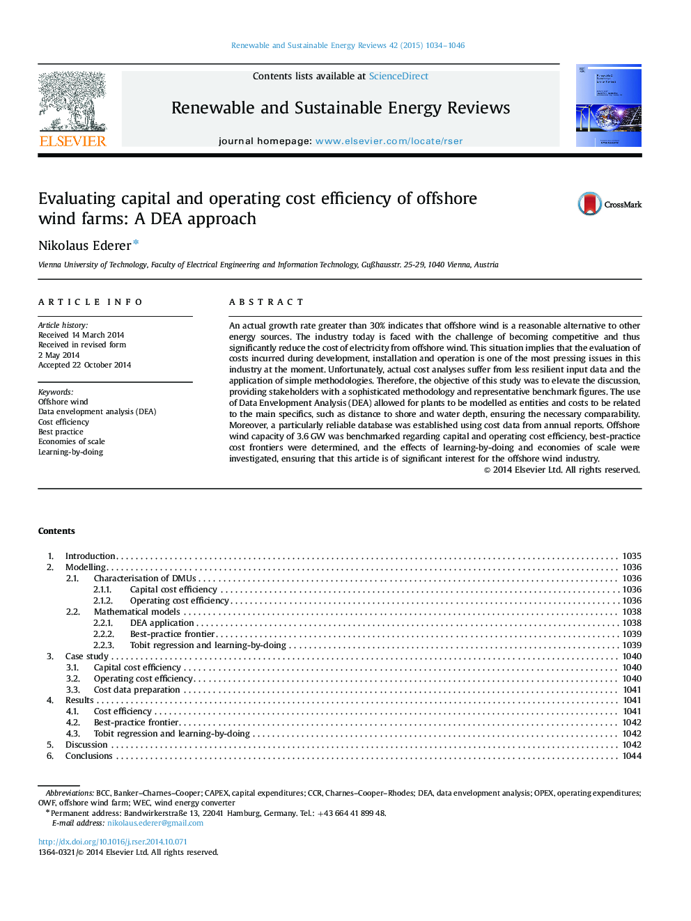 Evaluating capital and operating cost efficiency of offshore wind farms: A DEA approach