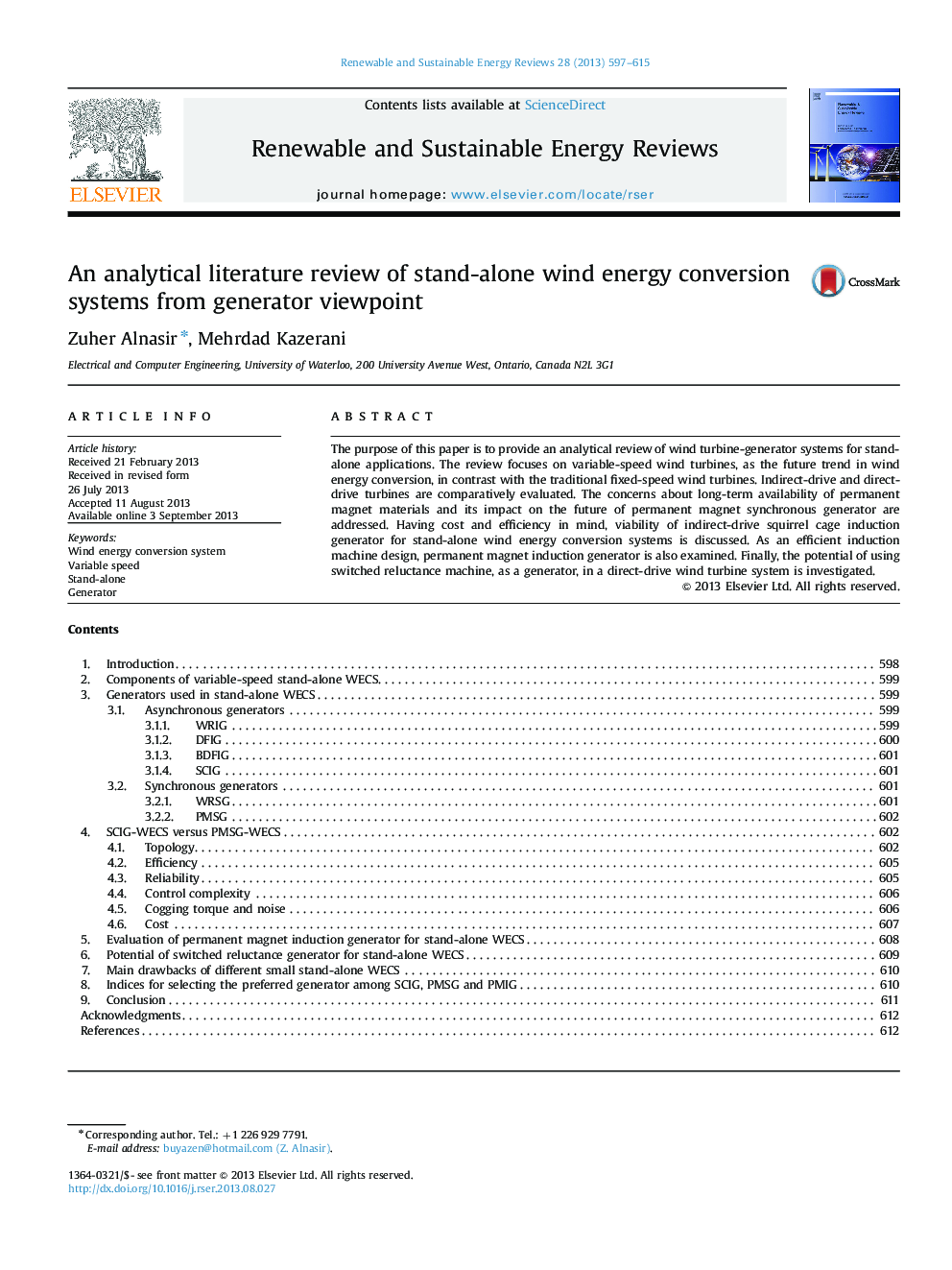 یک بررسی ادبی تحلیلی از سیستم های تبدیل انرژی باد جدا از دیدگاه ژنراتور 