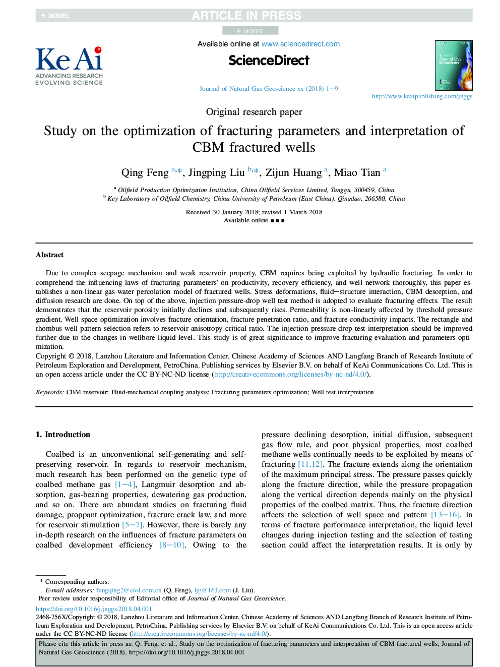 Study on the optimization of fracturing parameters and interpretation of CBM fractured wells