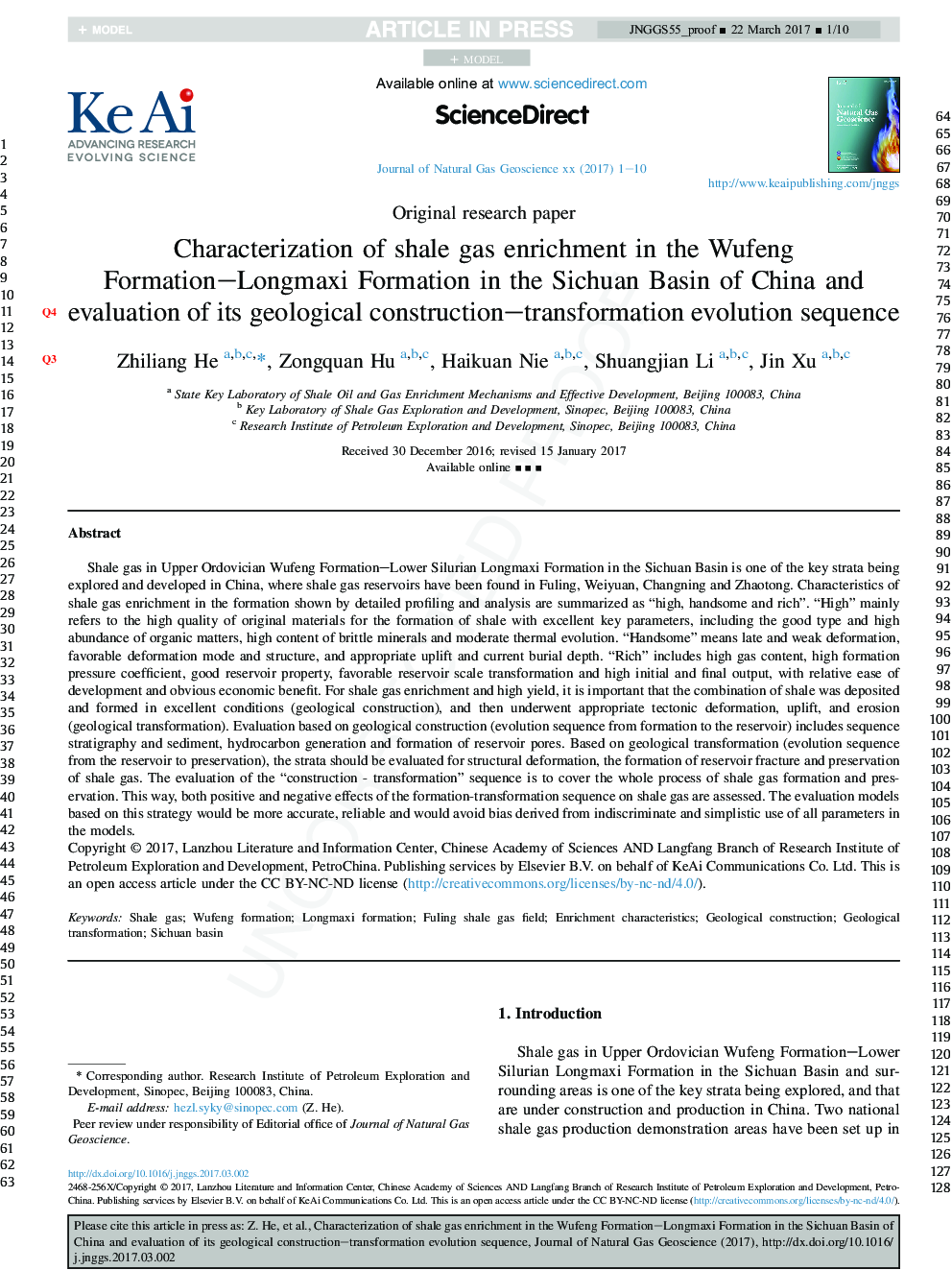 Characterization of shale gas enrichment in the Wufeng Formation-Longmaxi Formation in the Sichuan Basin of China and evaluation of its geological construction-transformation evolution sequence