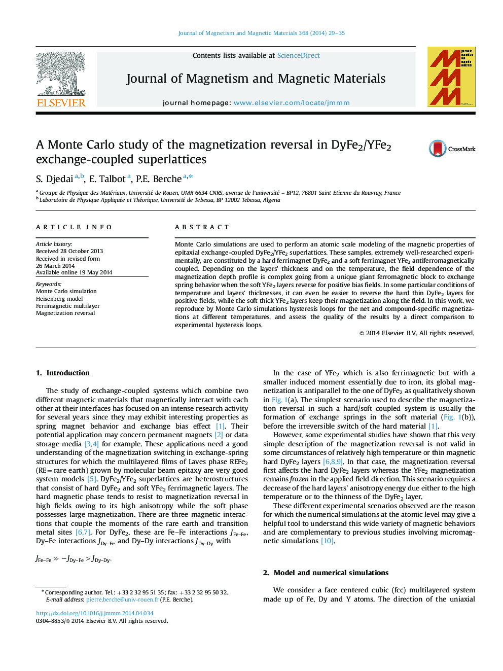 A Monte Carlo study of the magnetization reversal in DyFe2/YFe2 exchange-coupled superlattices