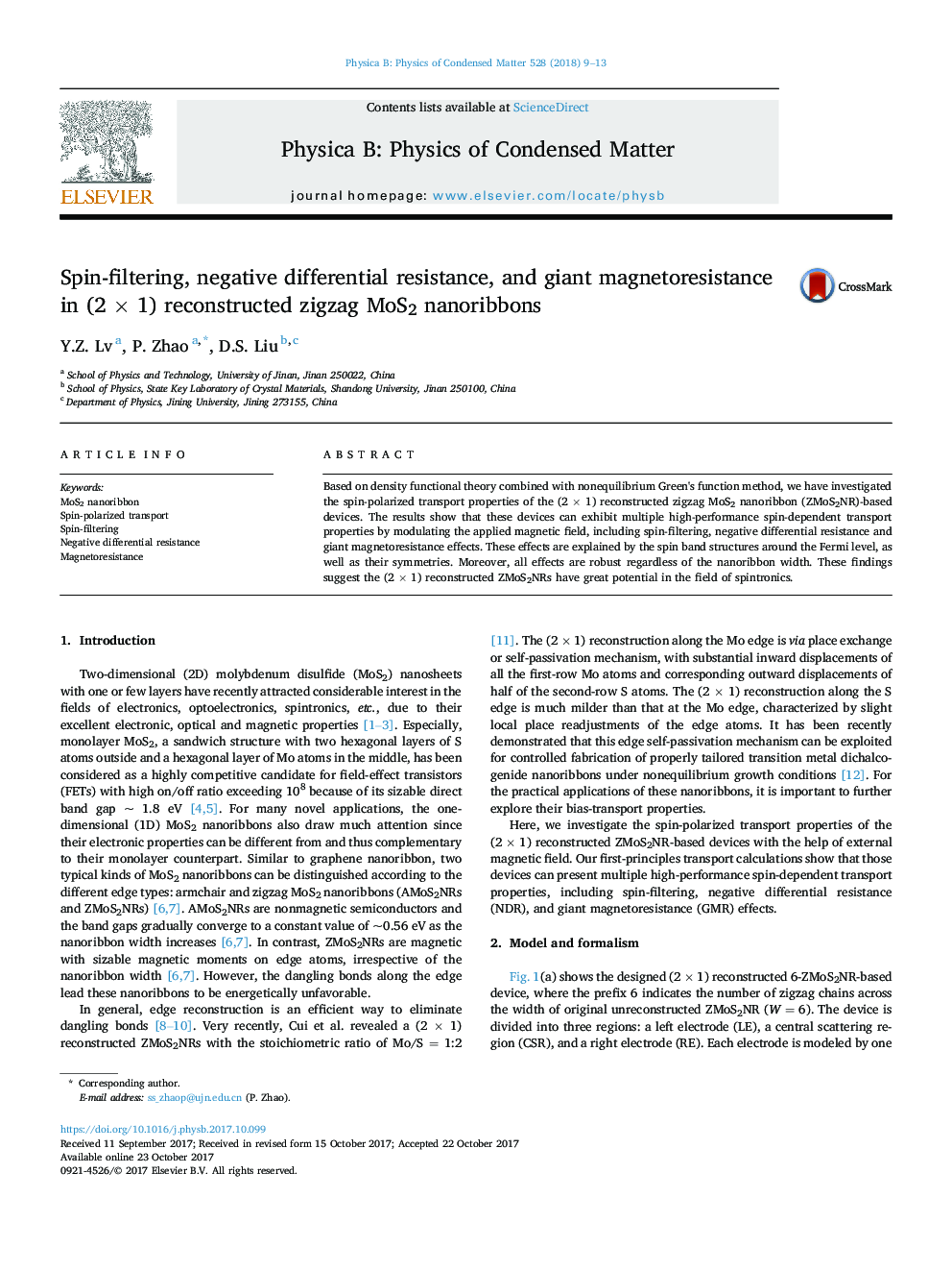 Spin-filtering, negative differential resistance, and giant magnetoresistance in (2Â ÃÂ 1) reconstructed zigzag MoS2 nanoribbons