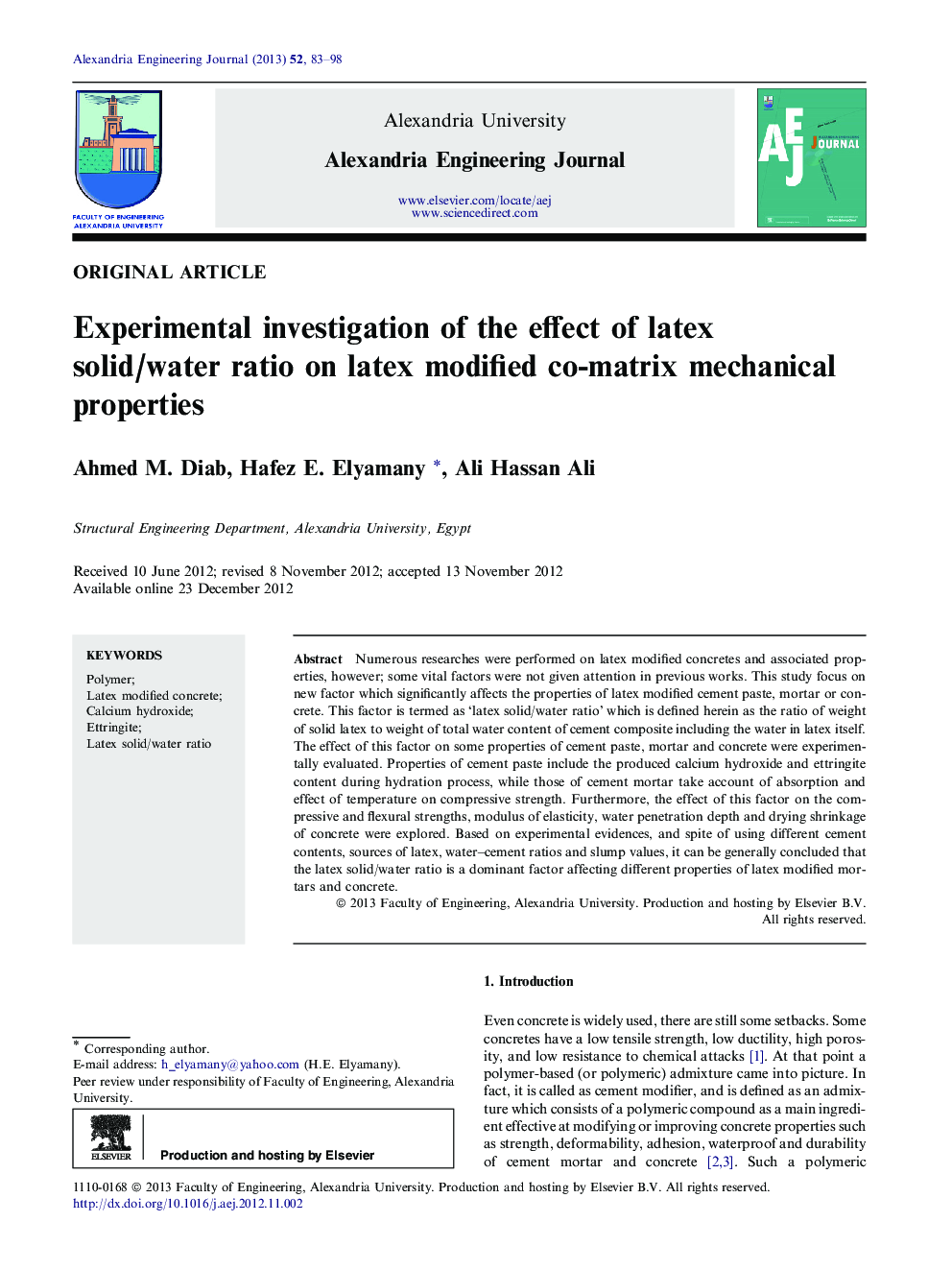 Experimental investigation of the effect of latex solid/water ratio on latex modified co-matrix mechanical properties 