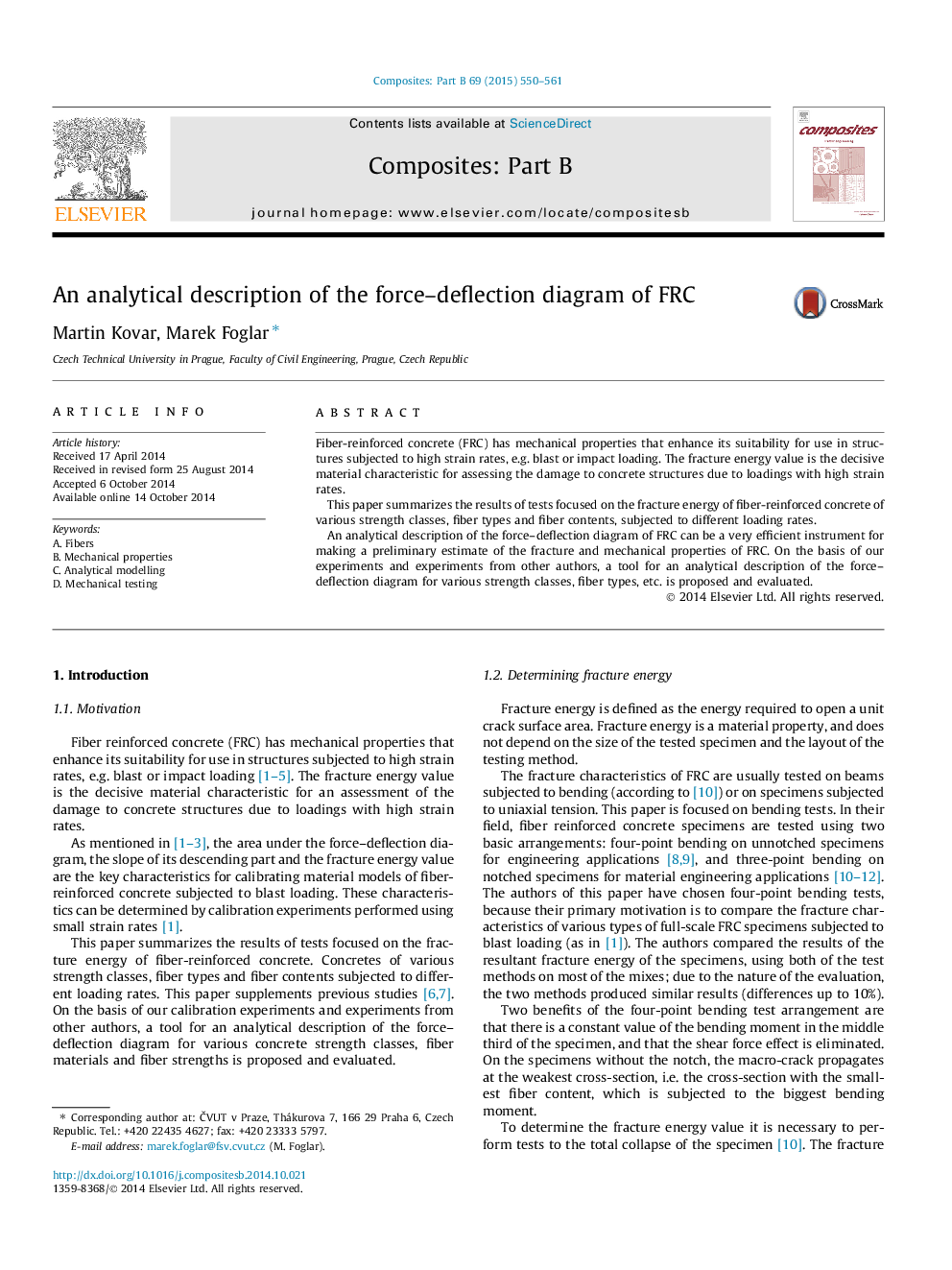 An analytical description of the force–deflection diagram of FRC