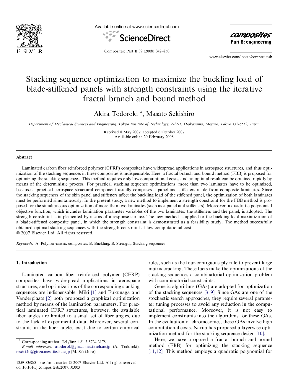 Stacking sequence optimization to maximize the buckling load of blade-stiffened panels with strength constraints using the iterative fractal branch and bound method