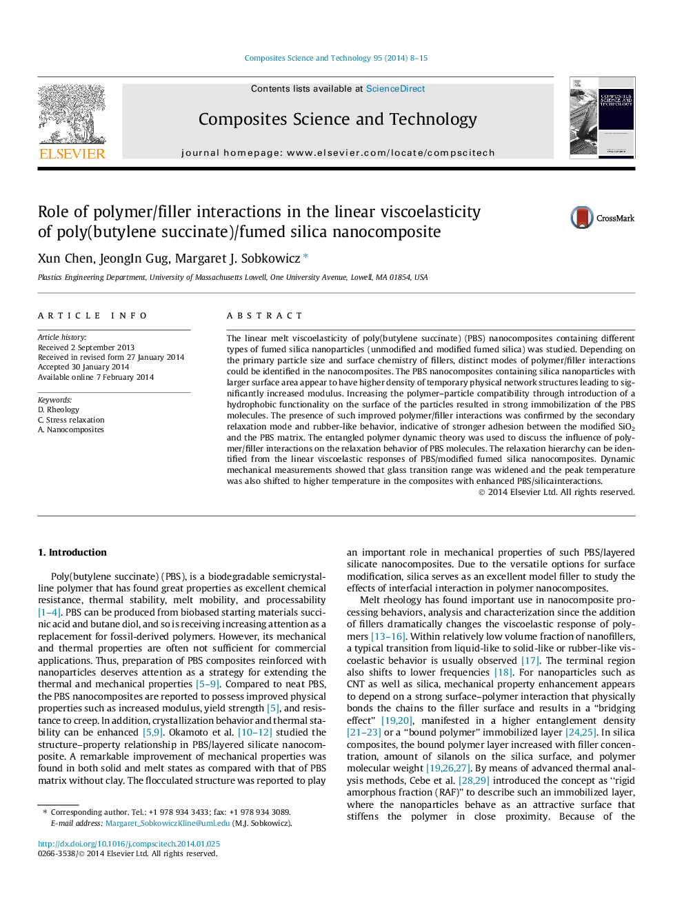نقش تداخل پلیمر / پرکننده در ویسکلو الاستیک واکنش خطی نانوکامپوزیت سیلیکا پلی (بوتیلن سوکسینات) / فوم 