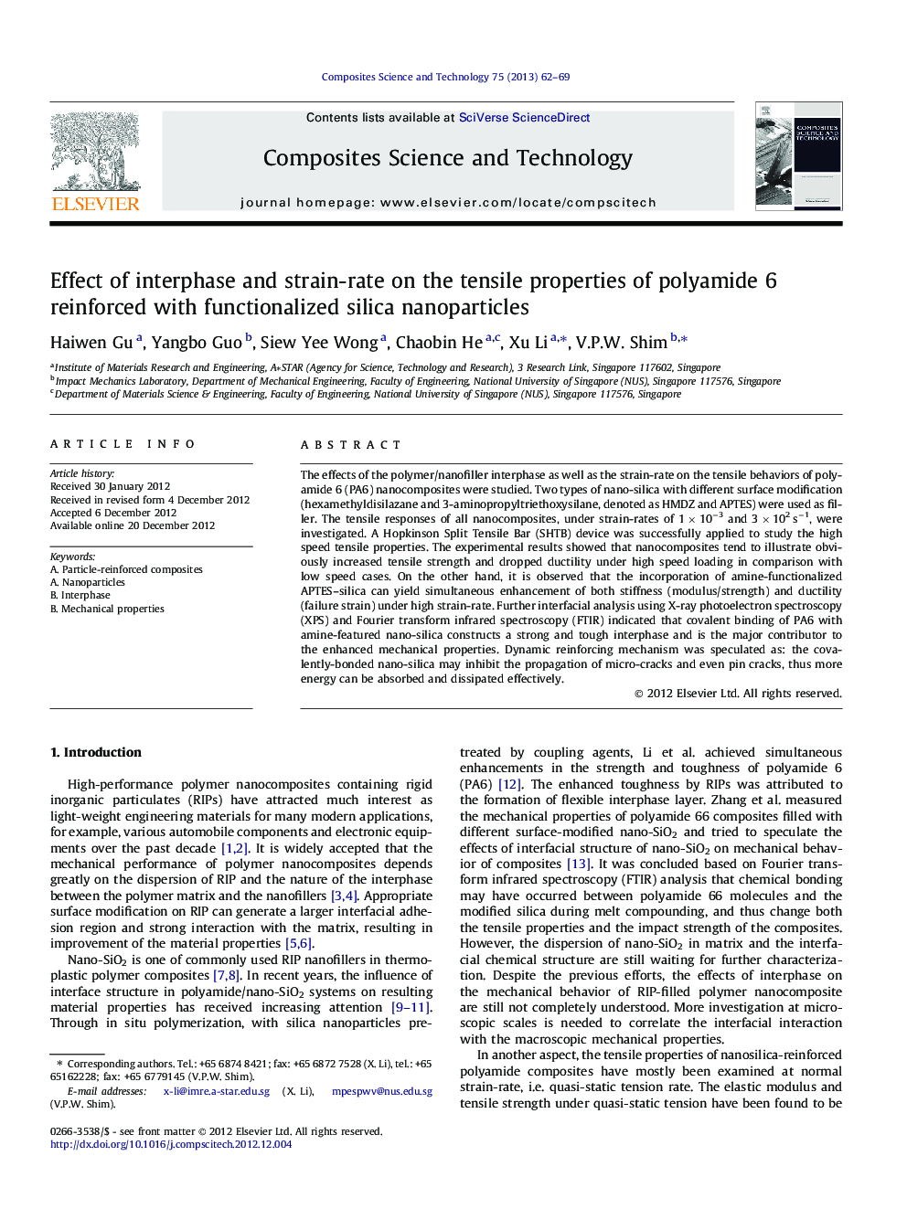 Effect of interphase and strain-rate on the tensile properties of polyamide 6 reinforced with functionalized silica nanoparticles