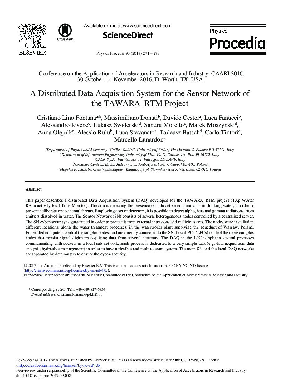 A Distributed Data Acquisition System for the Sensor Network of the TAWARA_RTM Project