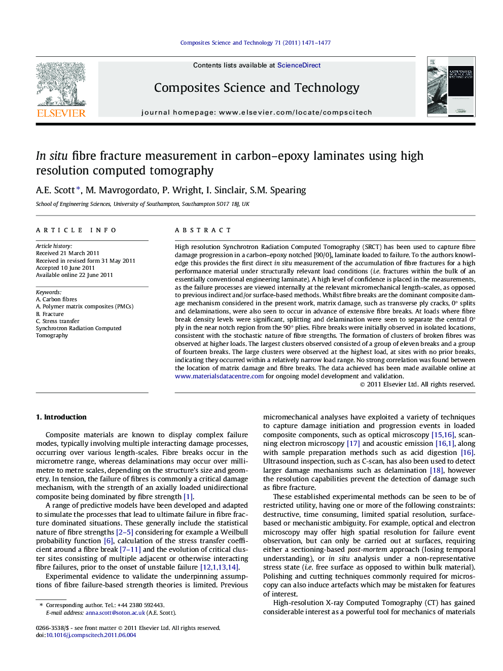 In situ fibre fracture measurement in carbon–epoxy laminates using high resolution computed tomography