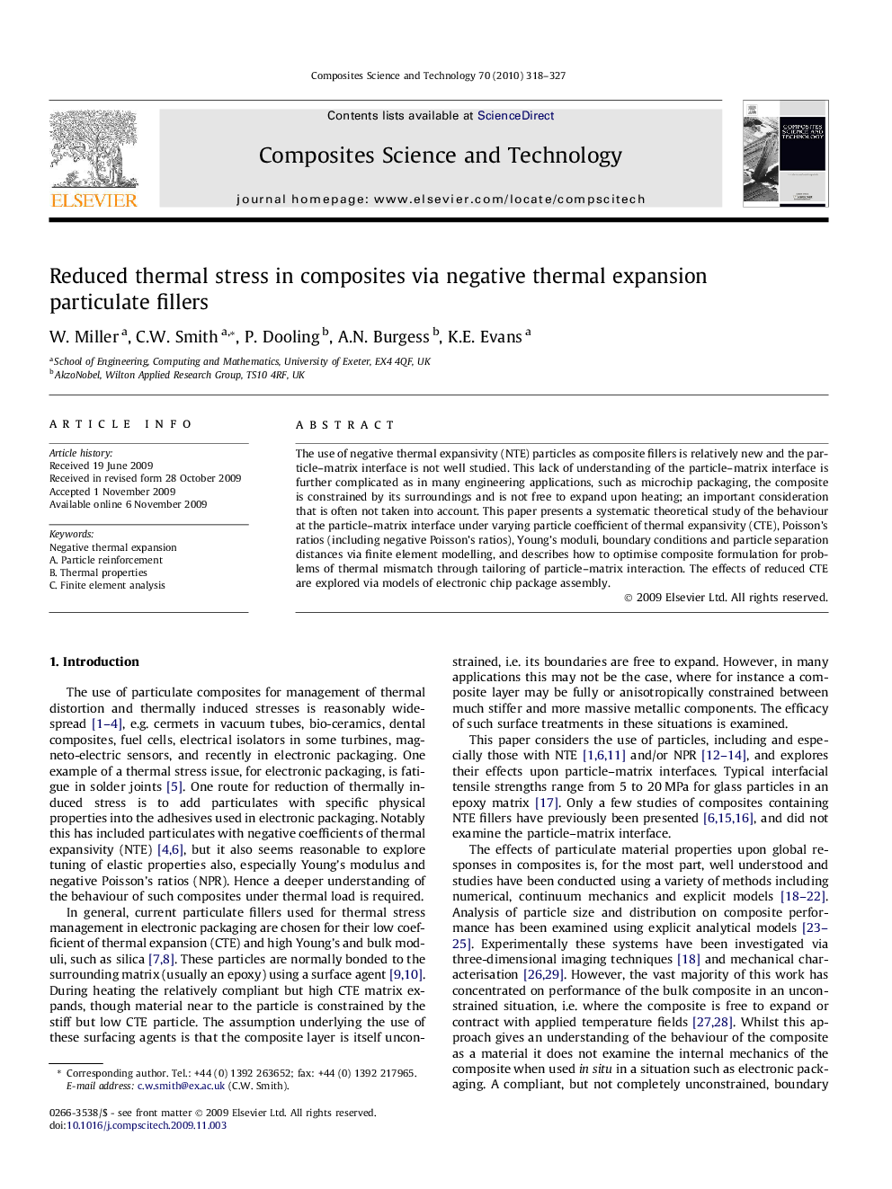 Reduced thermal stress in composites via negative thermal expansion particulate fillers