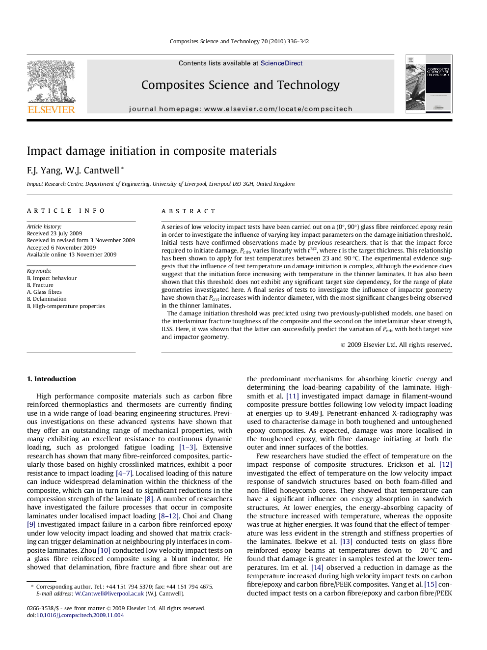 Impact damage initiation in composite materials