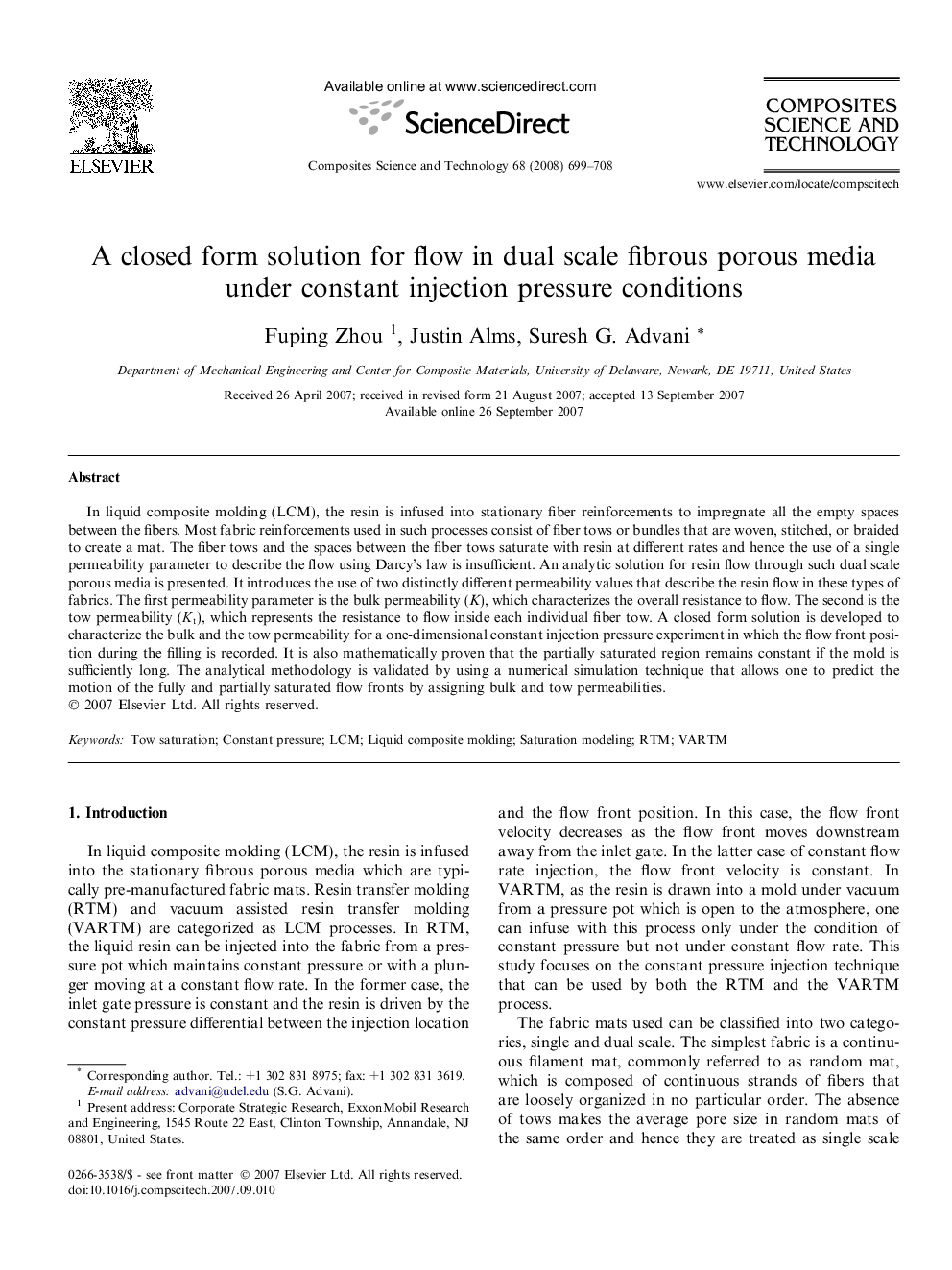 A closed form solution for flow in dual scale fibrous porous media under constant injection pressure conditions