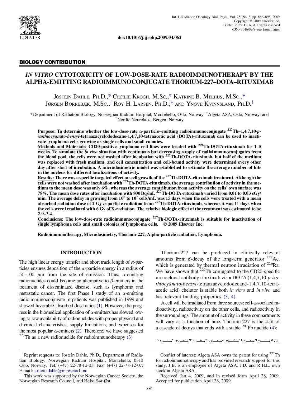 In Vitro Cytotoxicity of Low-Dose-Rate Radioimmunotherapy by the Alpha-Emitting Radioimmunoconjugate Thorium-227-DOTA-Rituximab