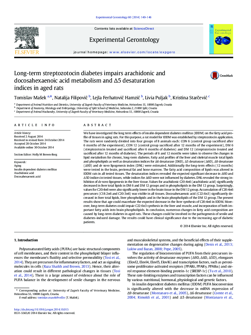 Long-term streptozotocin diabetes impairs arachidonic and docosahexaenoic acid metabolism and â5 desaturation indices in aged rats