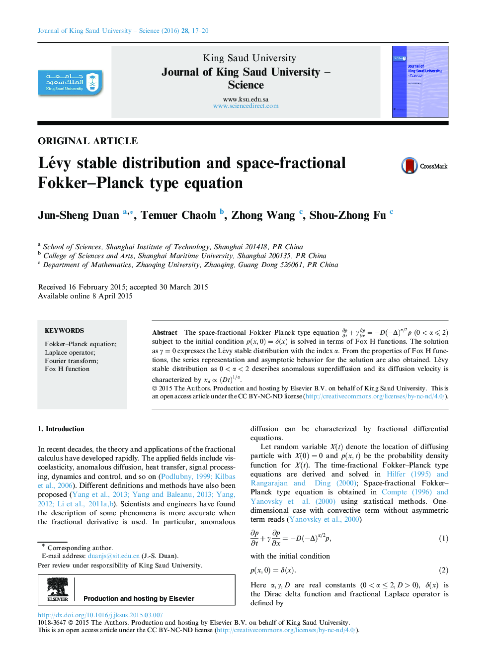 توزیع پایدار Lévy و معادله نوع Fokker-Planck فضای کسری