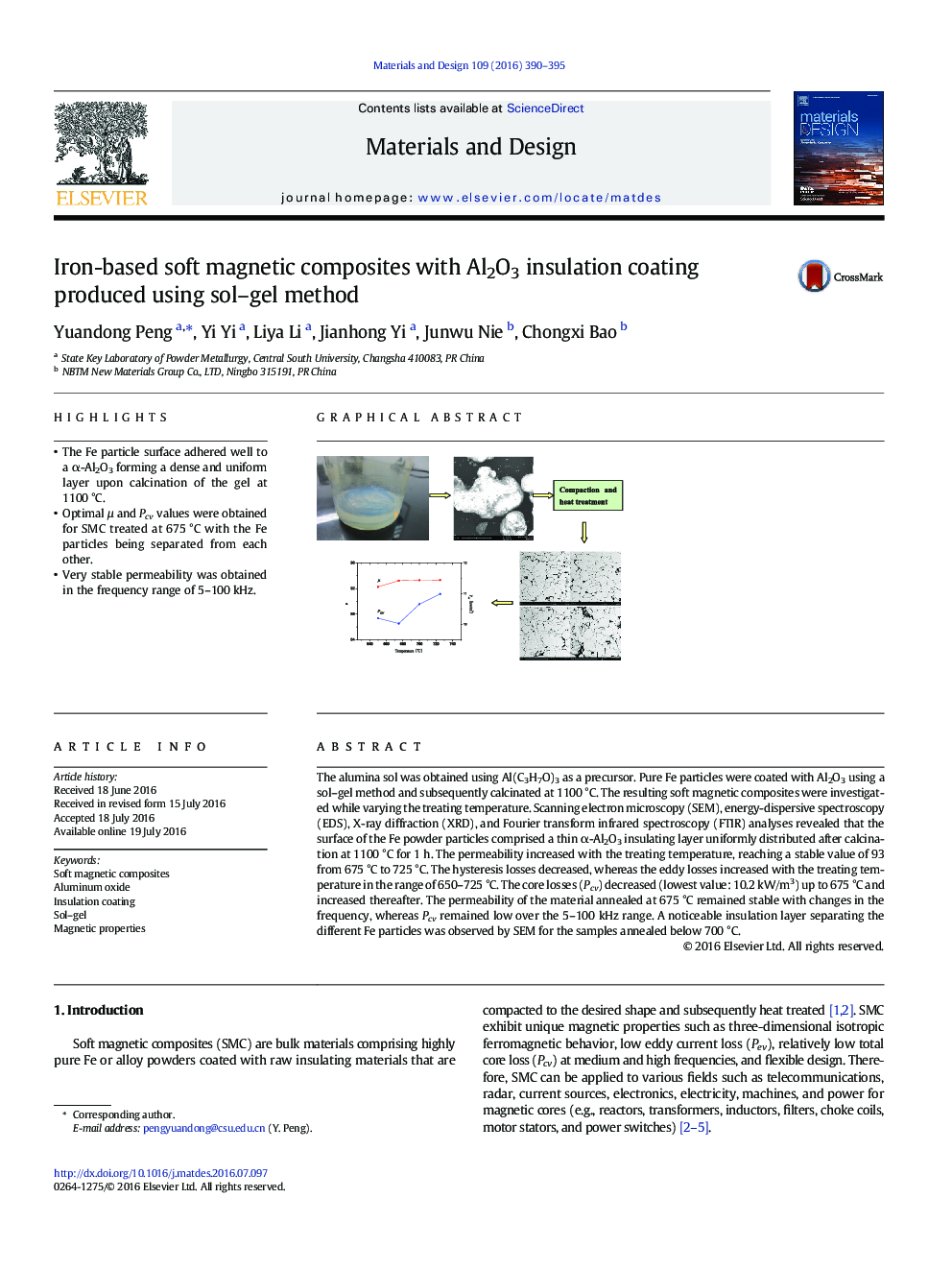 Iron-based soft magnetic composites with Al2O3 insulation coating produced using sol–gel method