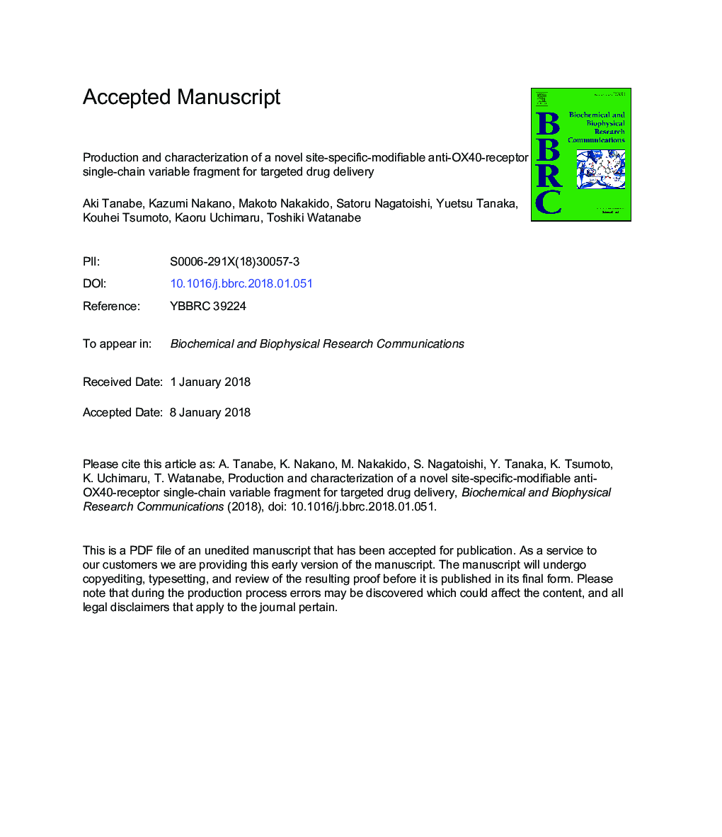 Production and characterization of a novel site-specific-modifiable anti-OX40-receptor single-chain variable fragment for targeted drug delivery