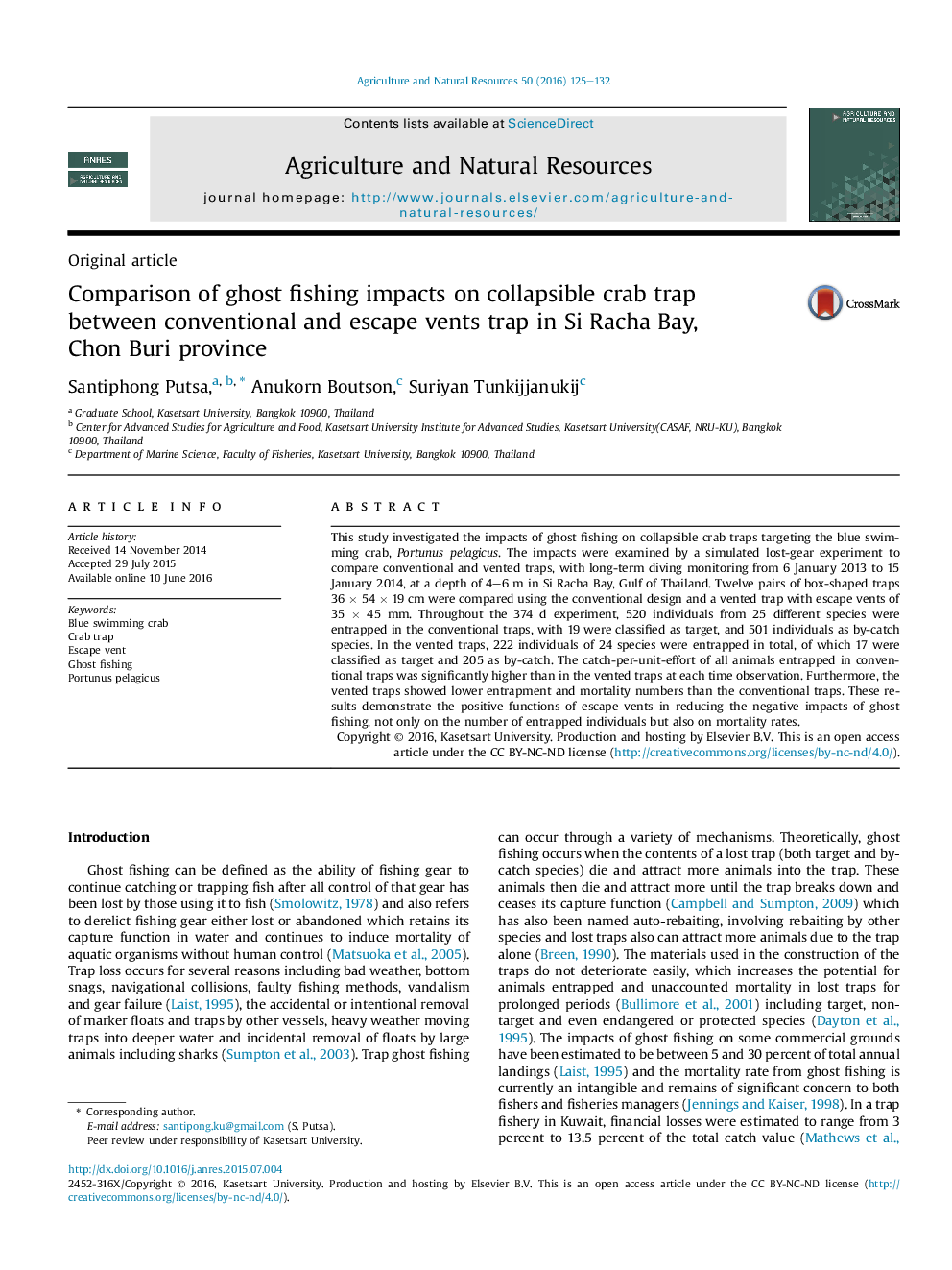 مقایسه اثرات ماهیگیری شبح بر دام خرچنگ تاشو بین متعارف و فرار از تله در Si Racha خلیج، استان چونبوری