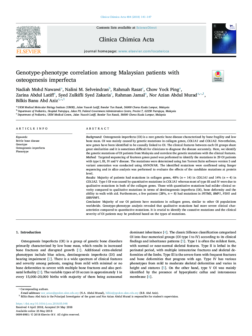 Genotype-phenotype correlation among Malaysian patients with osteogenesis imperfecta