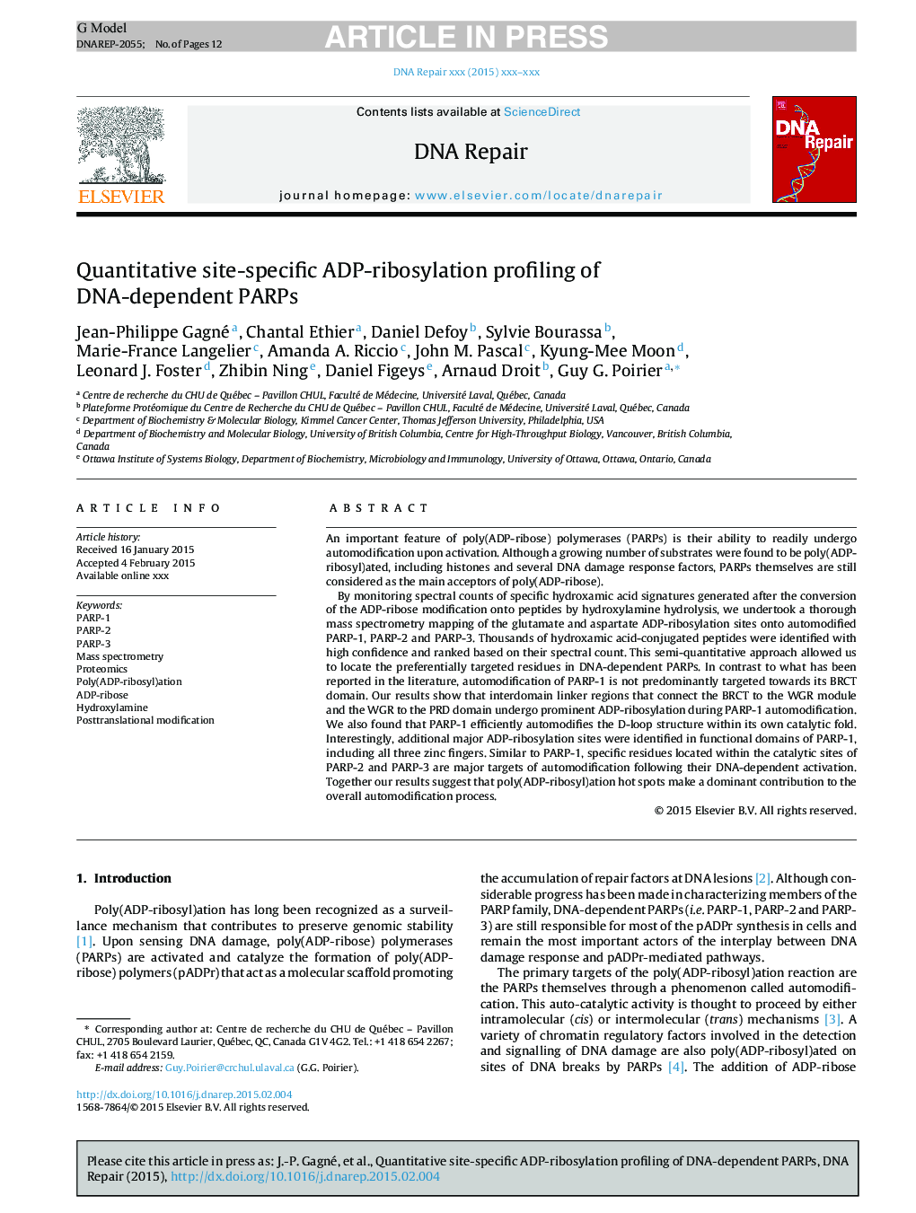 Quantitative site-specific ADP-ribosylation profiling of DNA-dependent PARPs
