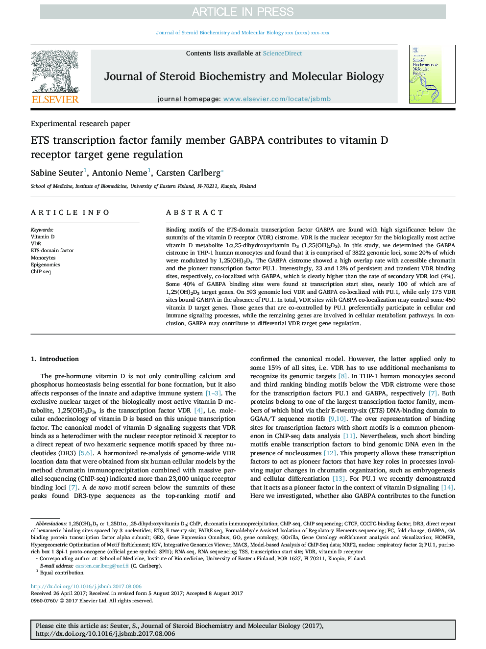 ETS transcription factor family member GABPA contributes to vitamin D receptor target gene regulation
