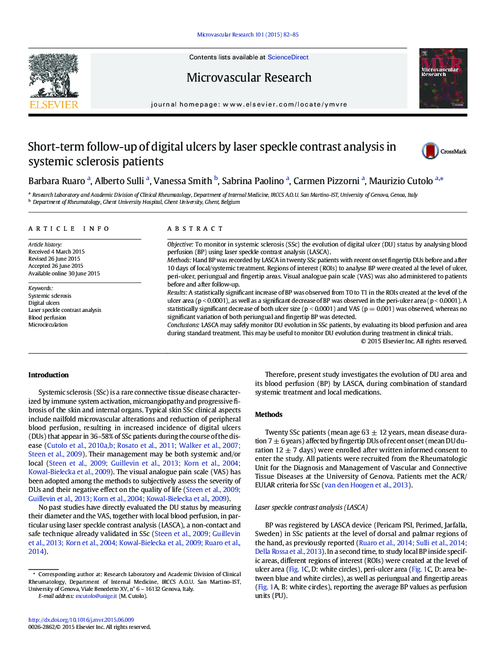 پیگیری کوتاه مدت زخم های دیجیتال توسط آنالیز کنتراست اسپکتروفتگی لیزر در بیماران اسکلروز سیستمیک 