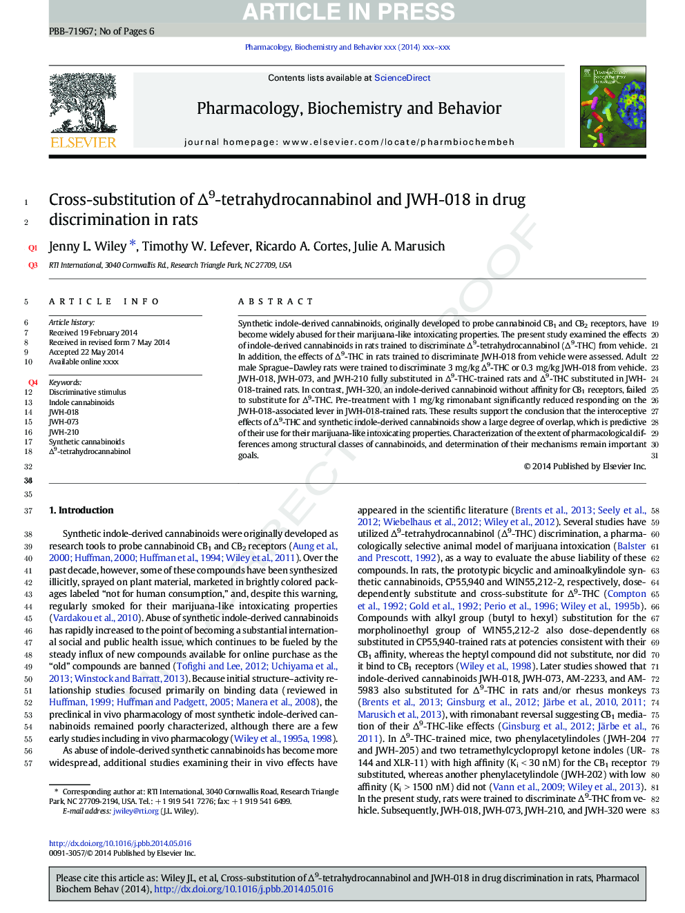 Cross-substitution of Î9-tetrahydrocannabinol and JWH-018 in drug discrimination in rats
