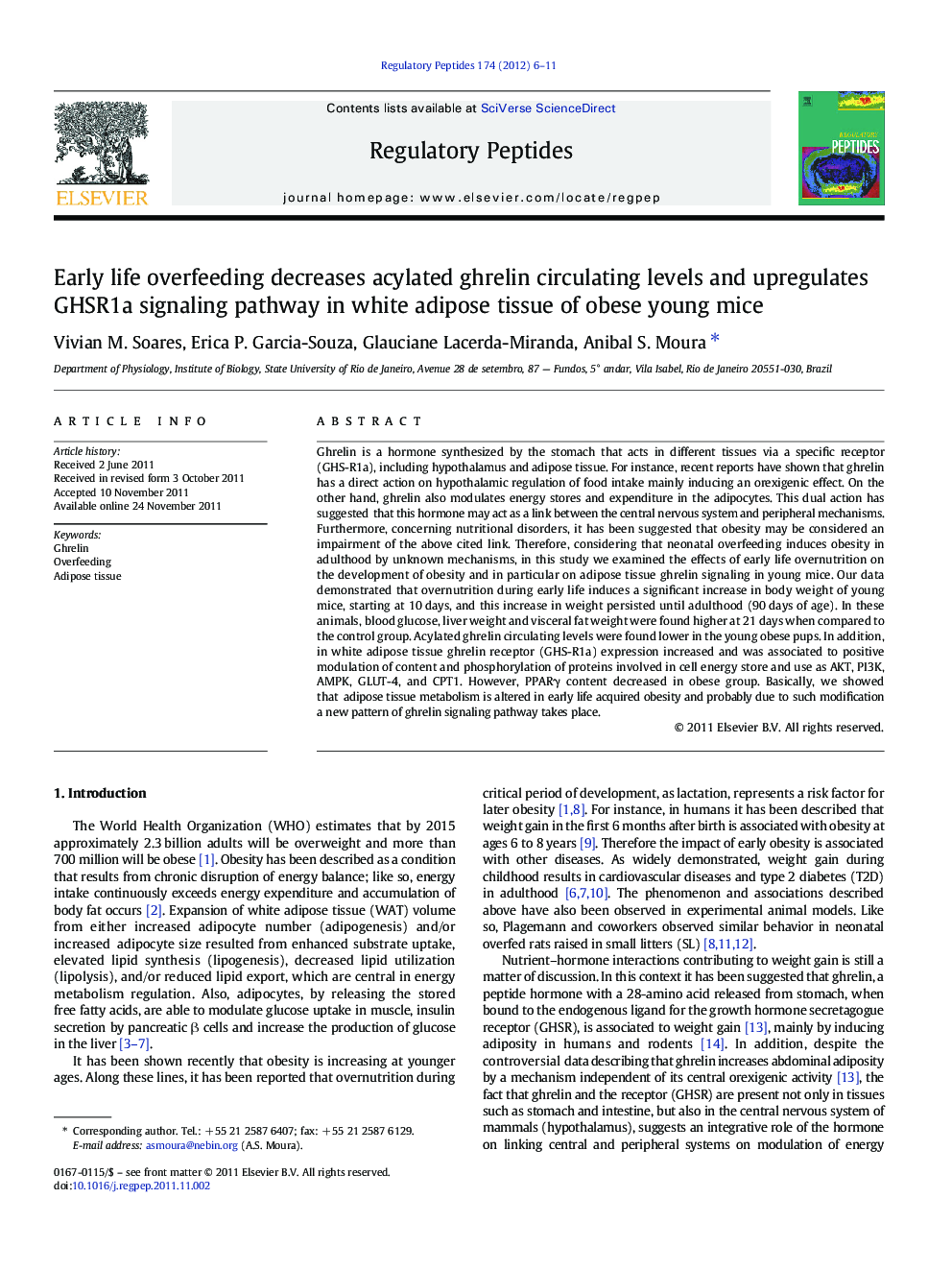 Early life overfeeding decreases acylated ghrelin circulating levels and upregulates GHSR1a signaling pathway in white adipose tissue of obese young mice