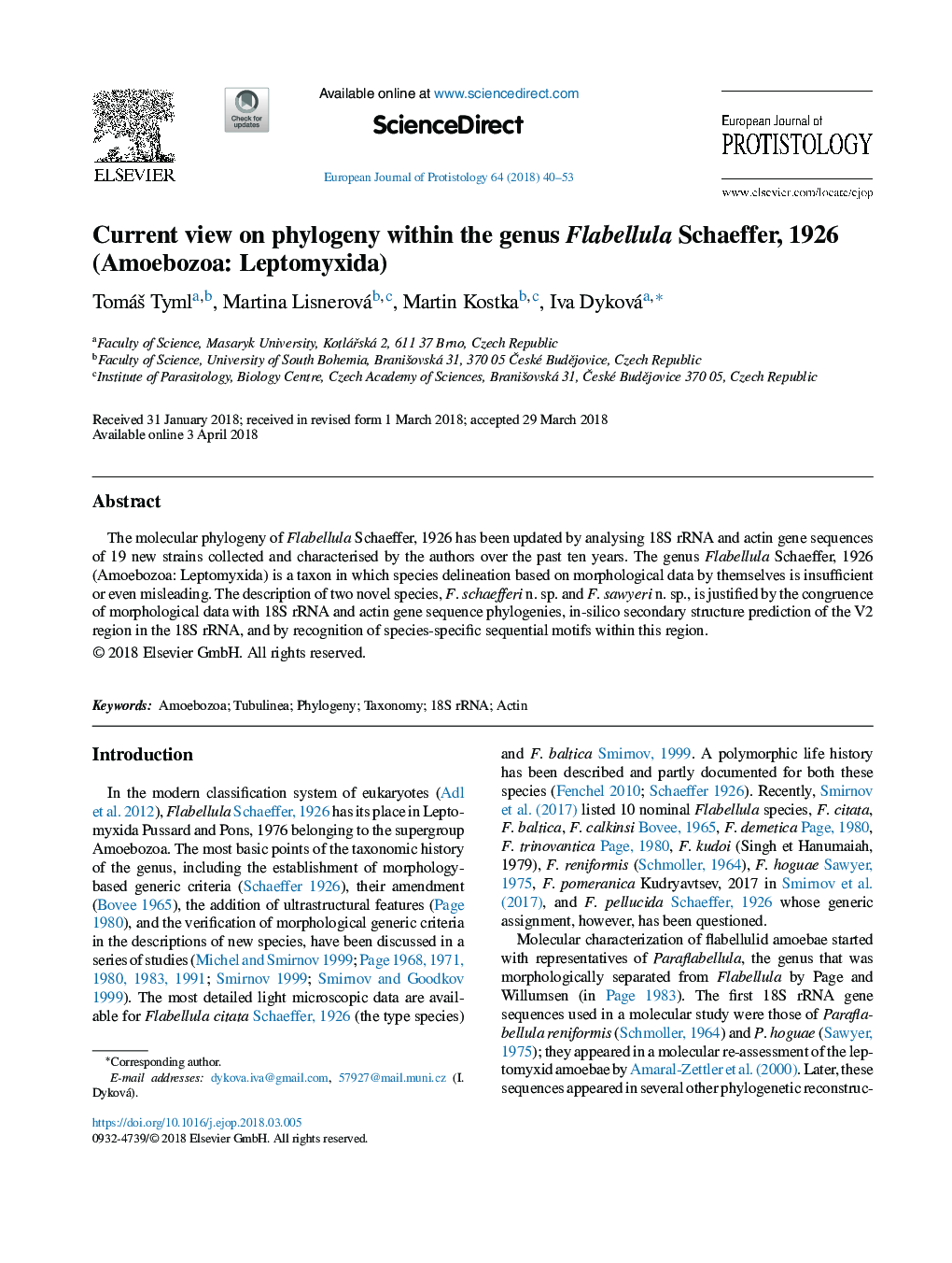 Current view on phylogeny within the genus Flabellula Schaeffer, 1926 (Amoebozoa: Leptomyxida)