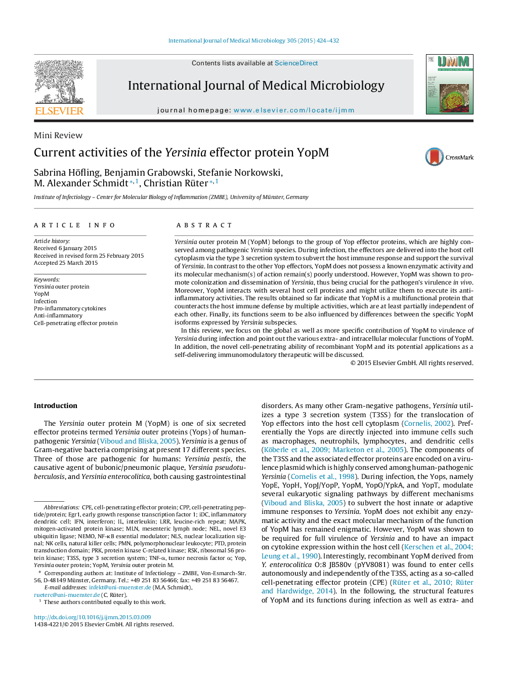 Current activities of the Yersinia effector protein YopM