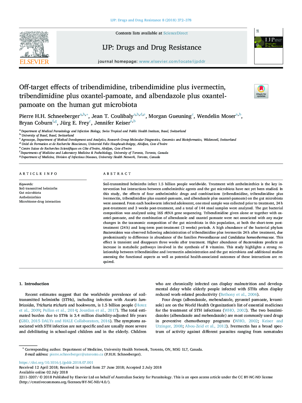 Off-target effects of tribendimidine, tribendimidine plus ivermectin, tribendimidine plus oxantel-pamoate, and albendazole plus oxantel-pamoate on the human gut microbiota
